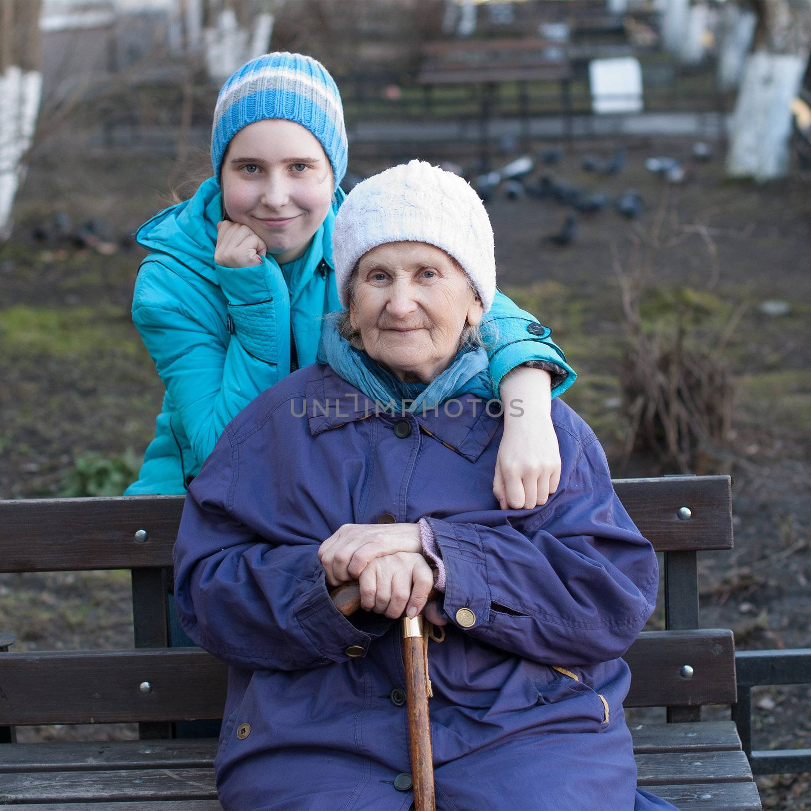 Grandmother and granddaughter for a walk.