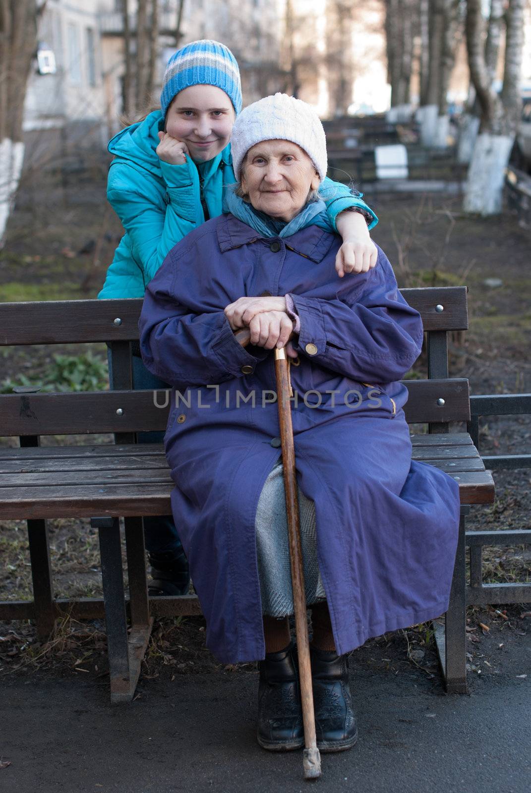 Grandmother and granddaughter for a walk.