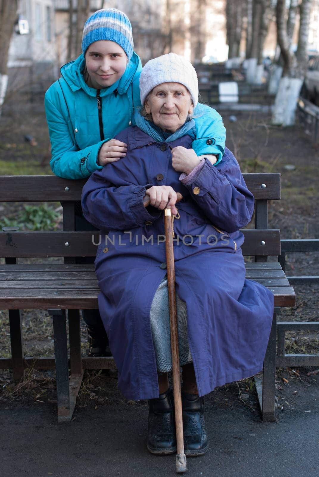 Grandmother and granddaughter for a walk.