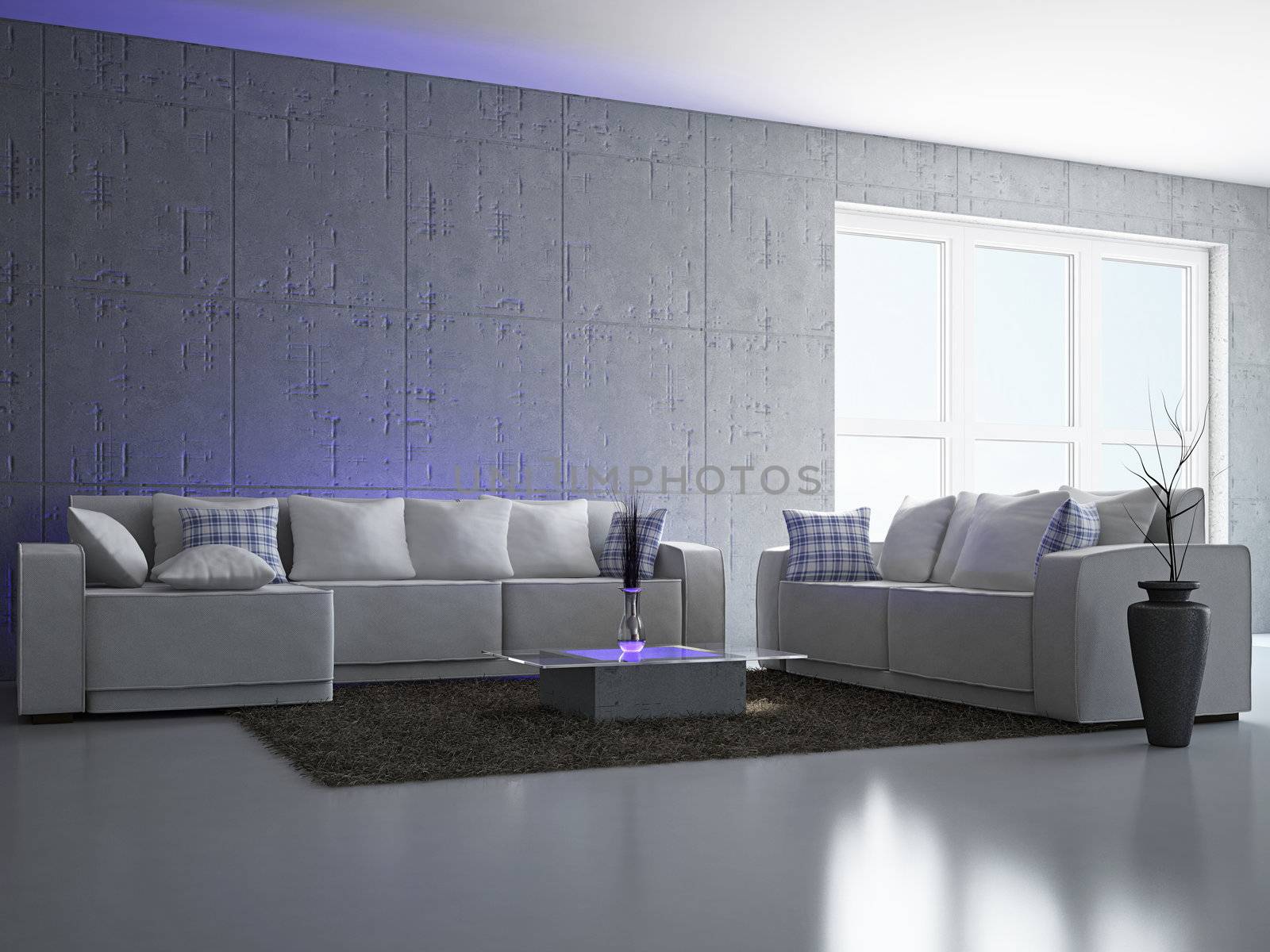 Livingroom with sofa near the wall