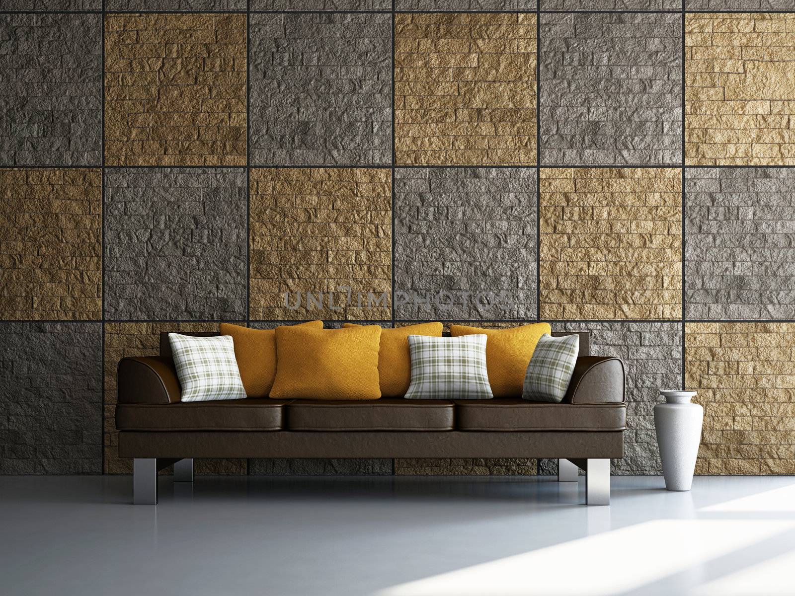 Livingroom with sofa near the wall