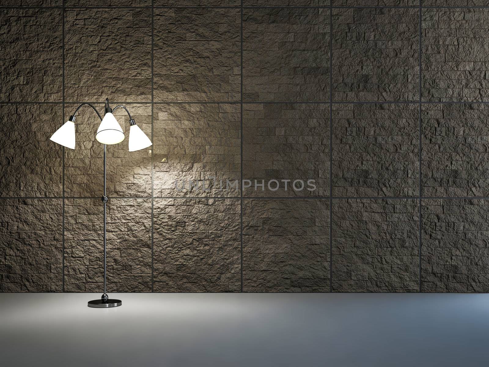 Empty room with lamp near the wall