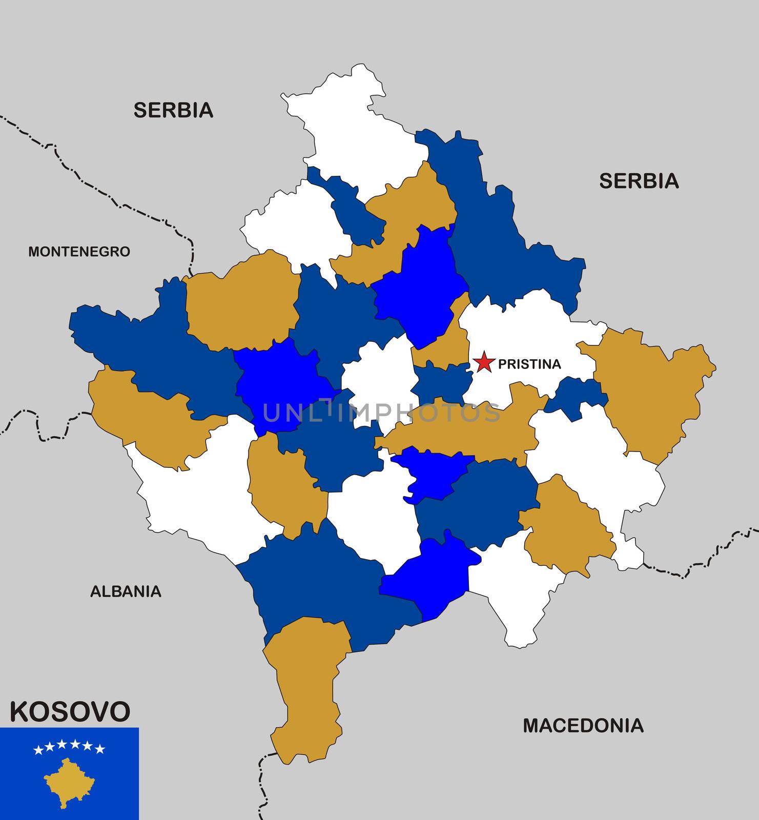 very big size kosovo political map with flag