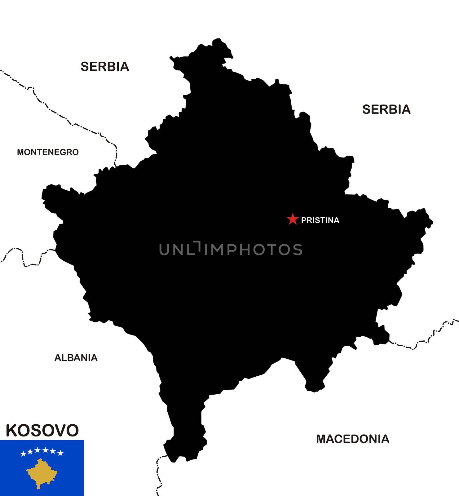 very big size kosovo black map with flag