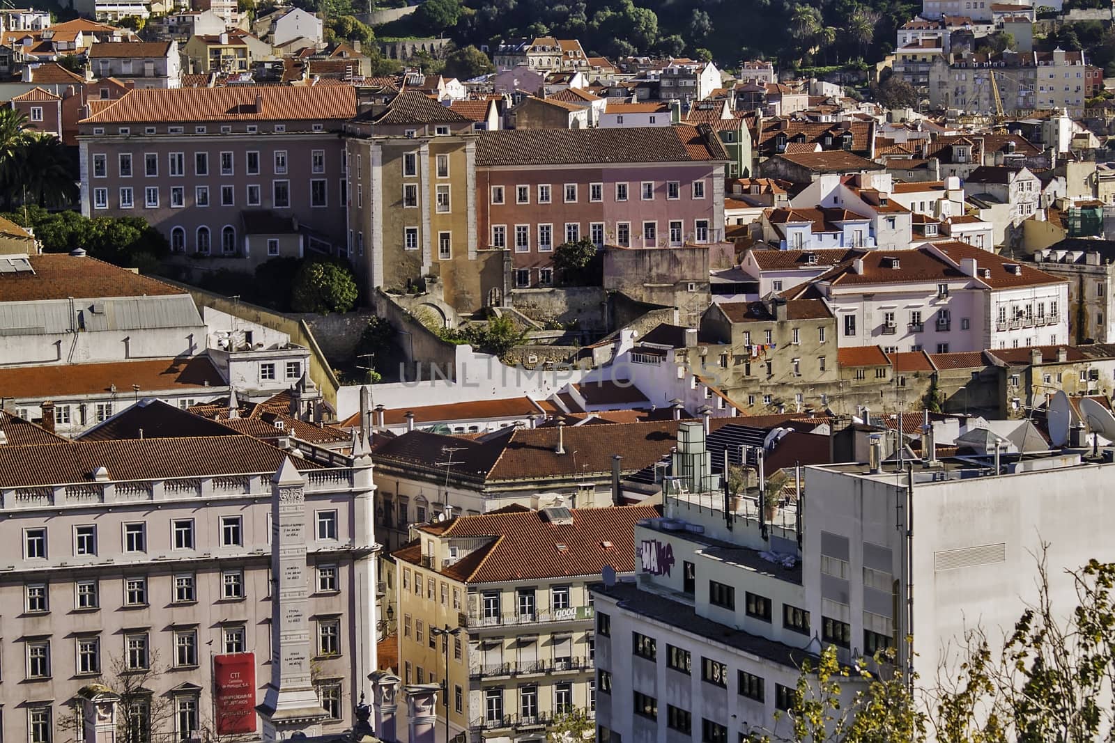 General view of Lisbon downtown, Restauradores district from Bairro Alto district