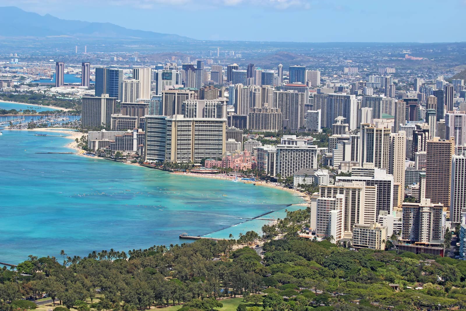 Aerial skyline of Honolulu including the hotels around Waikiki B by sgoodwin4813