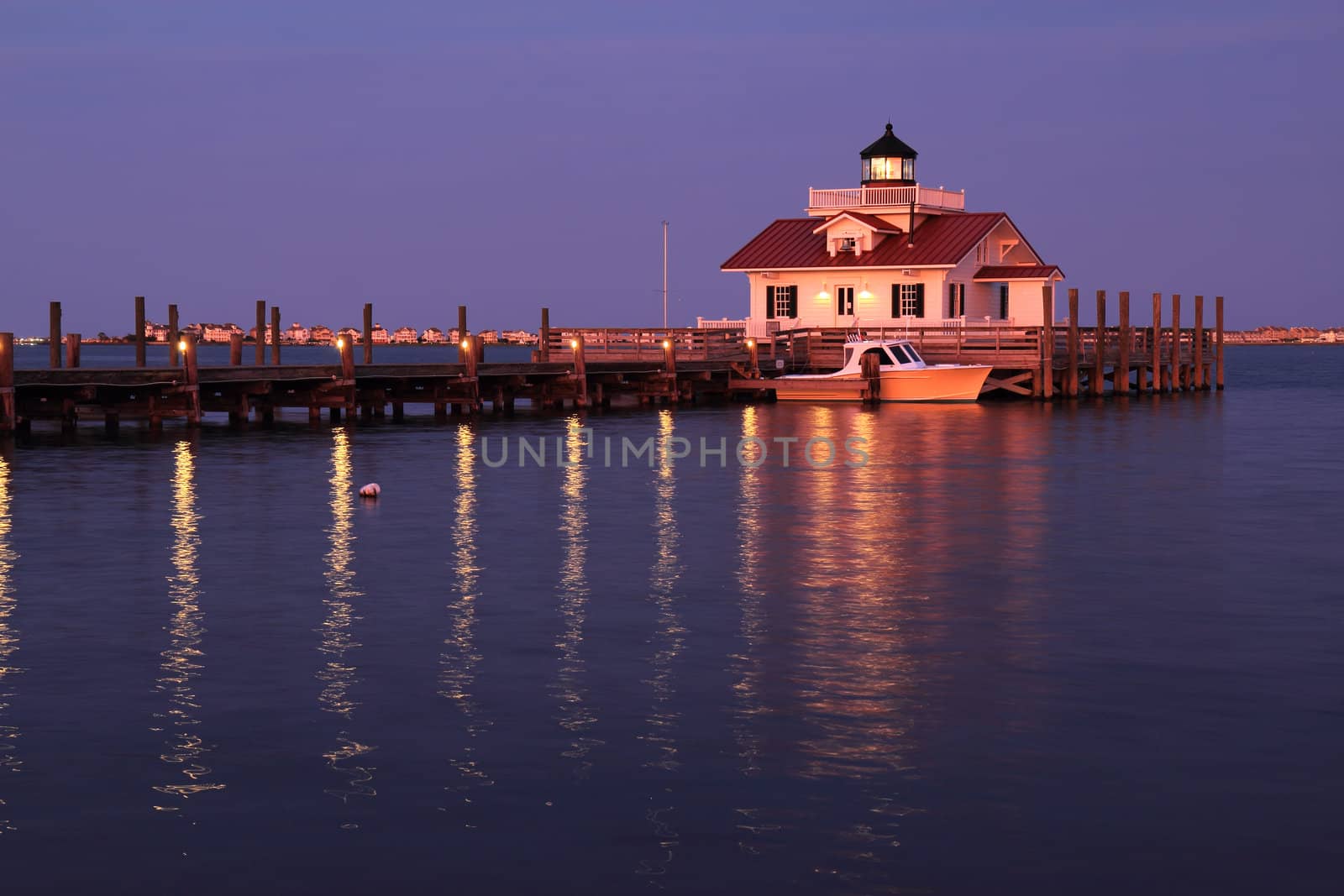 The Roanoke Marshes Lighthouse in Manteo, North Carolina, at dus by sgoodwin4813