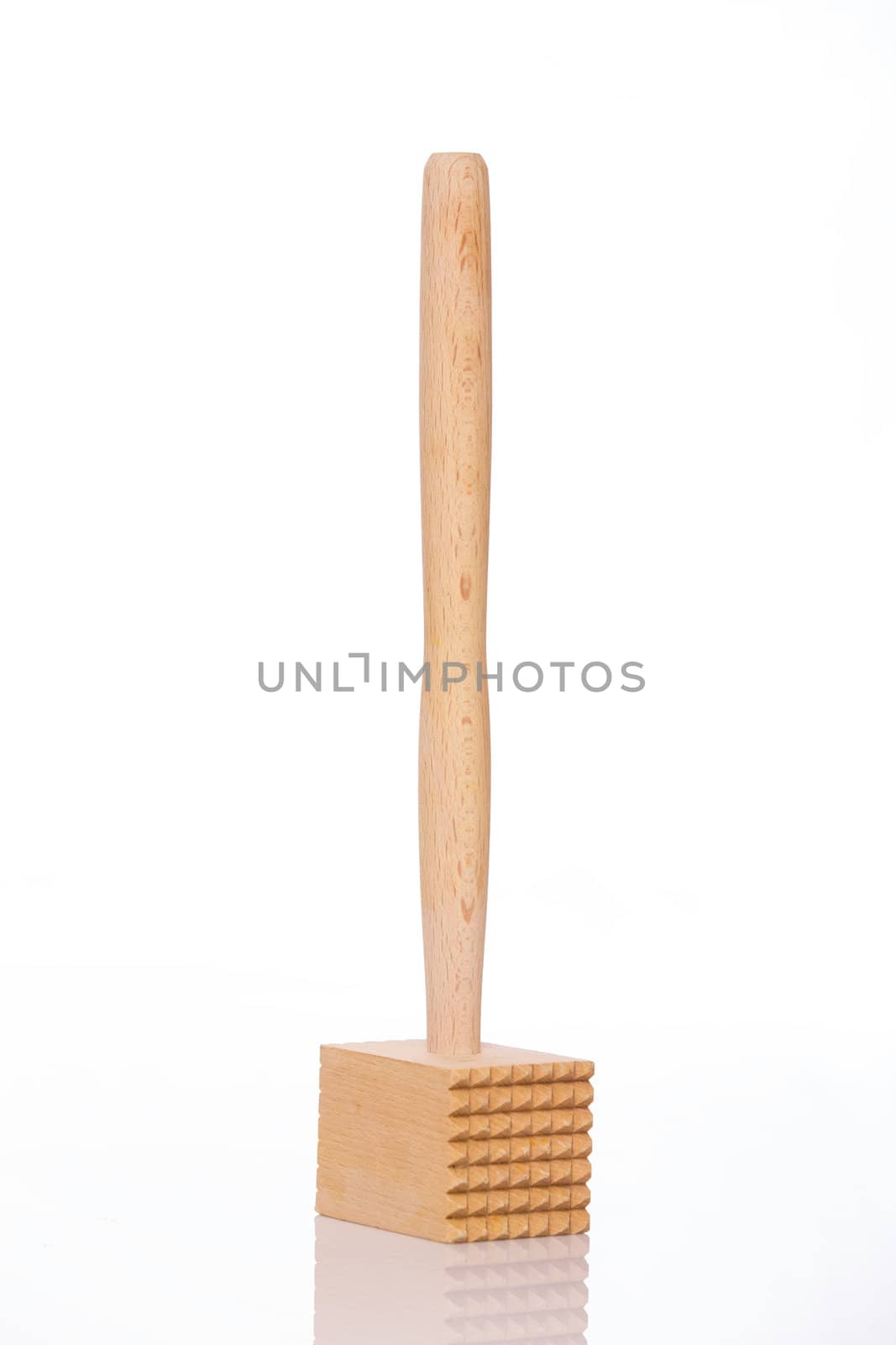 Wooden kitchen hammer alone on white background