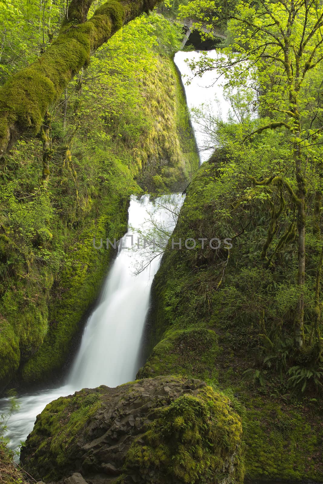 Bridal Veil falls water flow Columbia River Gorge Oregon.