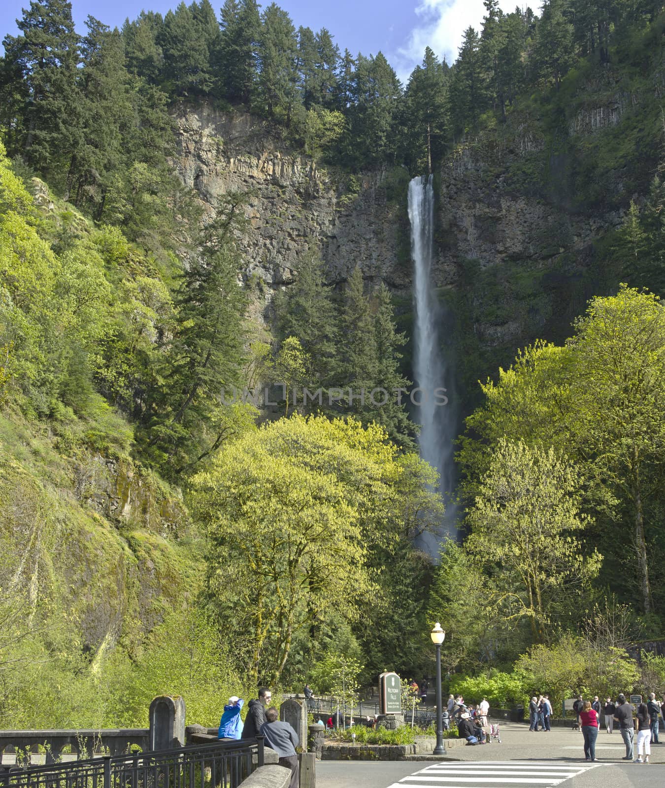 People visiting the Falls on Sunday afternoon at Multnomah Falls Oregon.