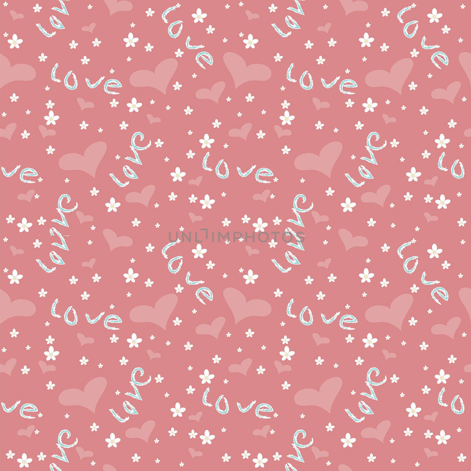 seamless pattern with heart, flower and letter