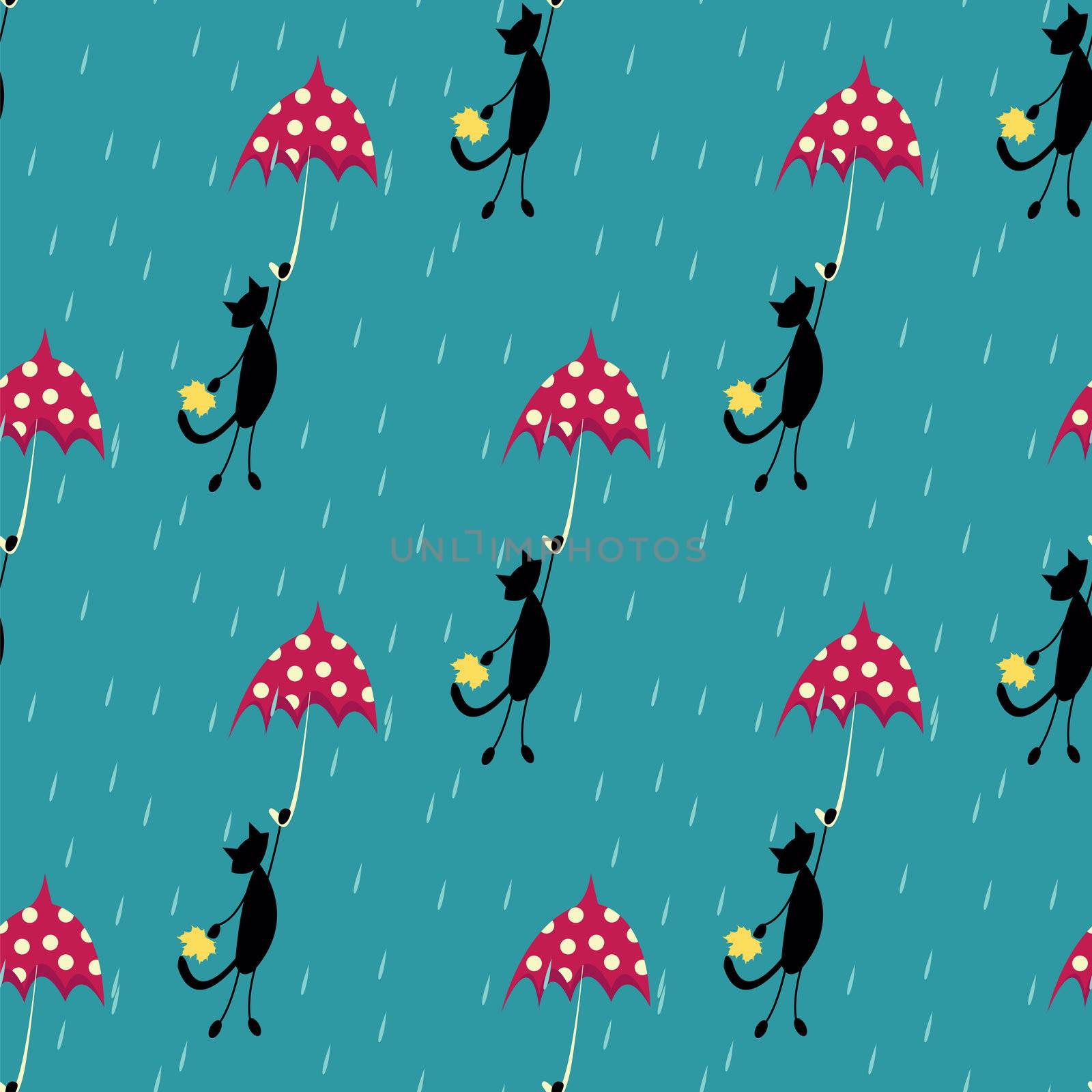 seamless pattern with cat fly with red umbrella