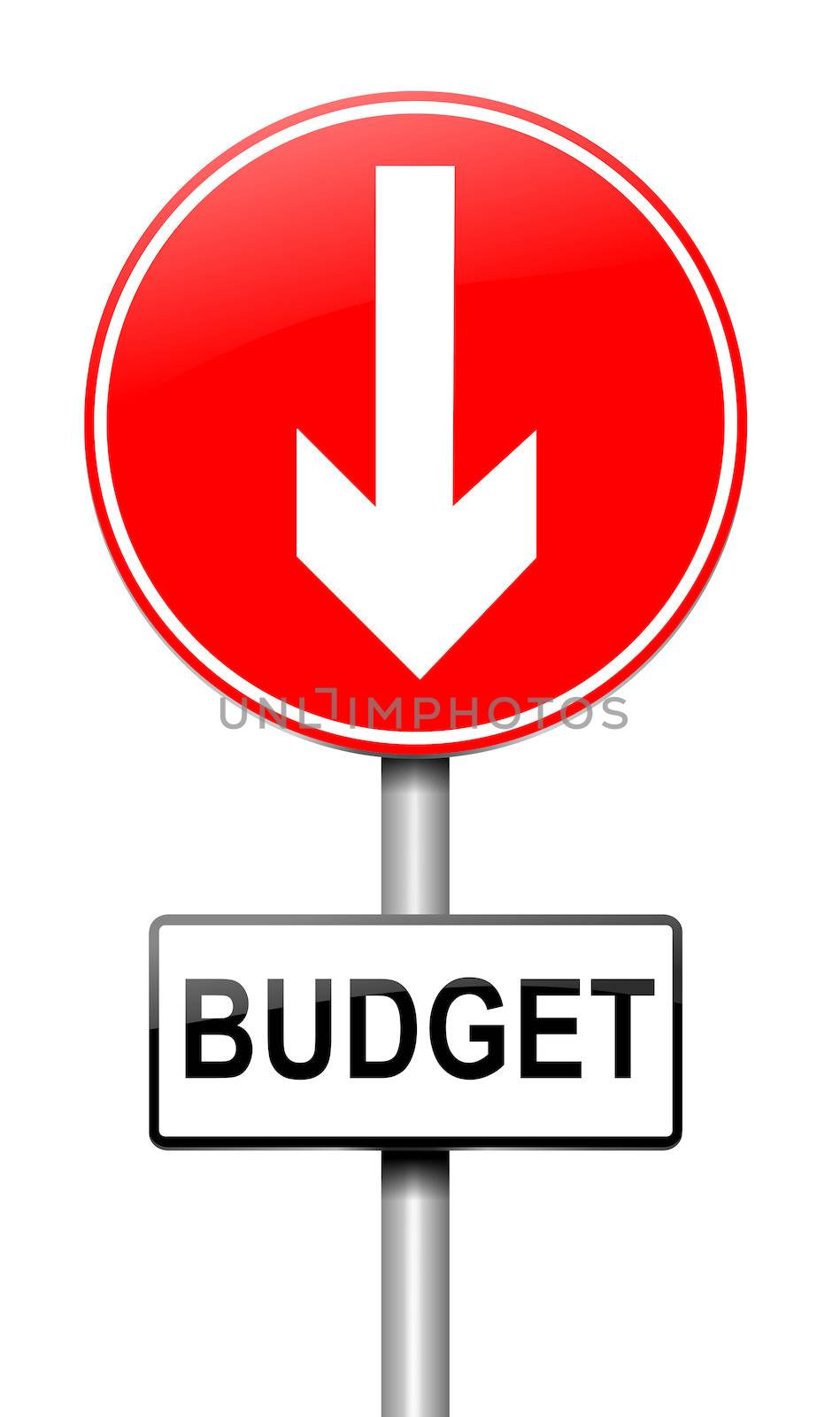 Illustration depicting a roadsign with a budget concept. White background.