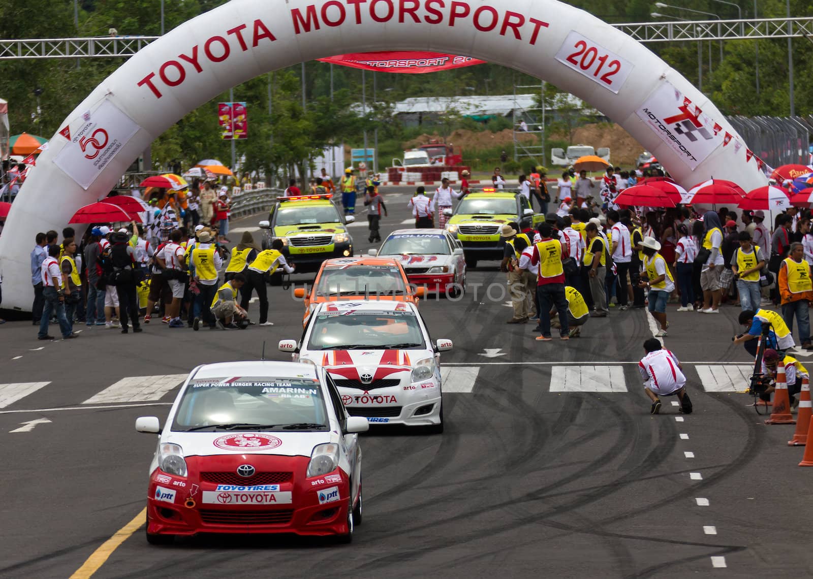 NAKHONRATCHASIMA, THAILAND-SEPTEMBER 02 : Competition " Toyota One Make Race 2012 " Round 4  Championship of Thailand, on SEPTEMBER 02, 2012   at Sport Complex in Nakhonratchasima, Thailand
