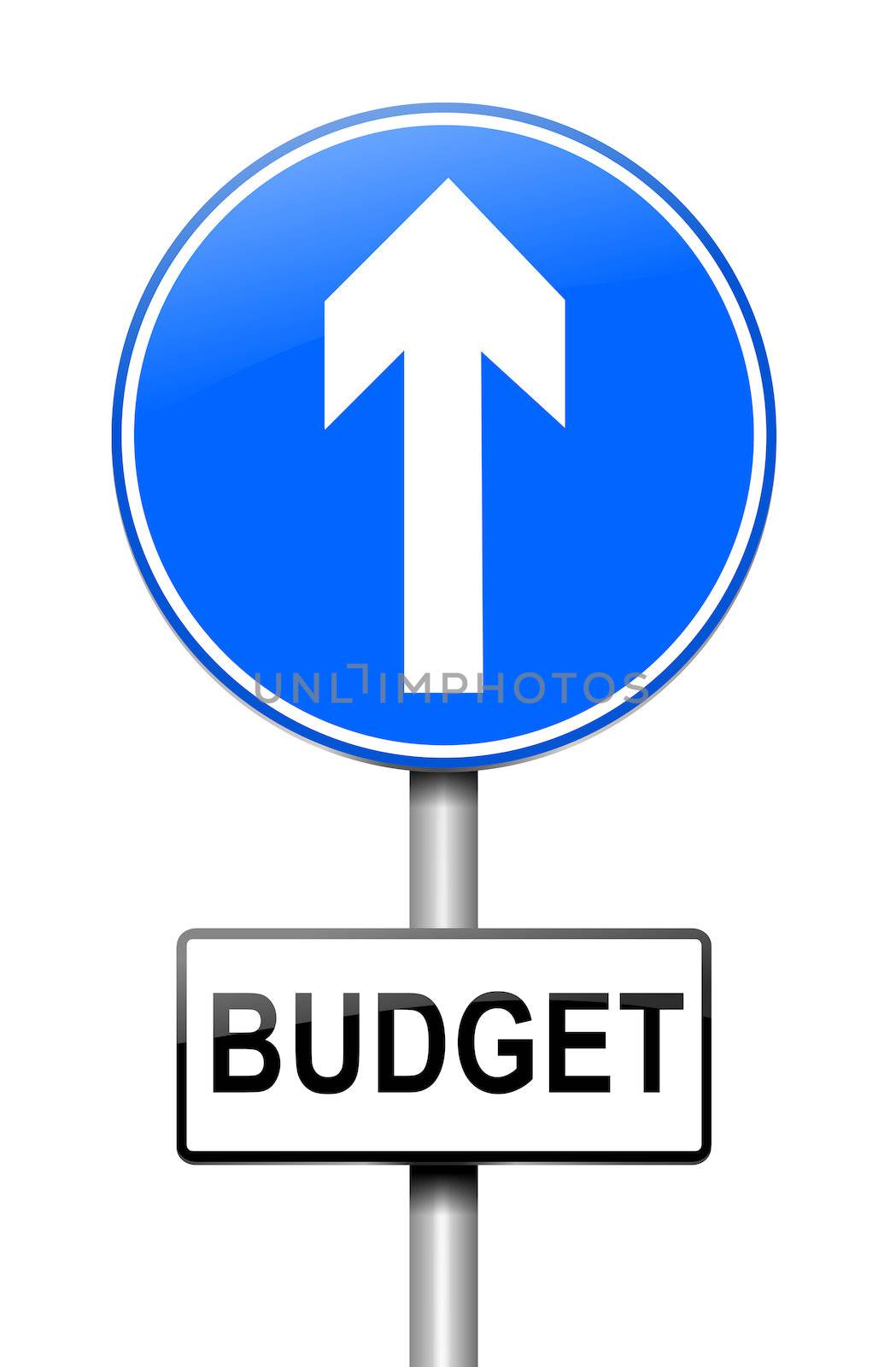 Illustration depicting a roadsign with a budget concept. White background.