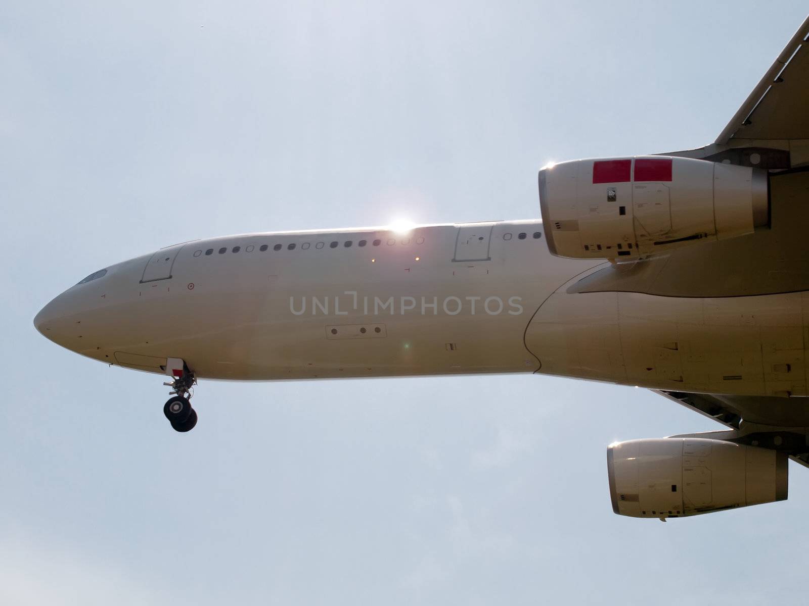 detail of landing airplane - side view