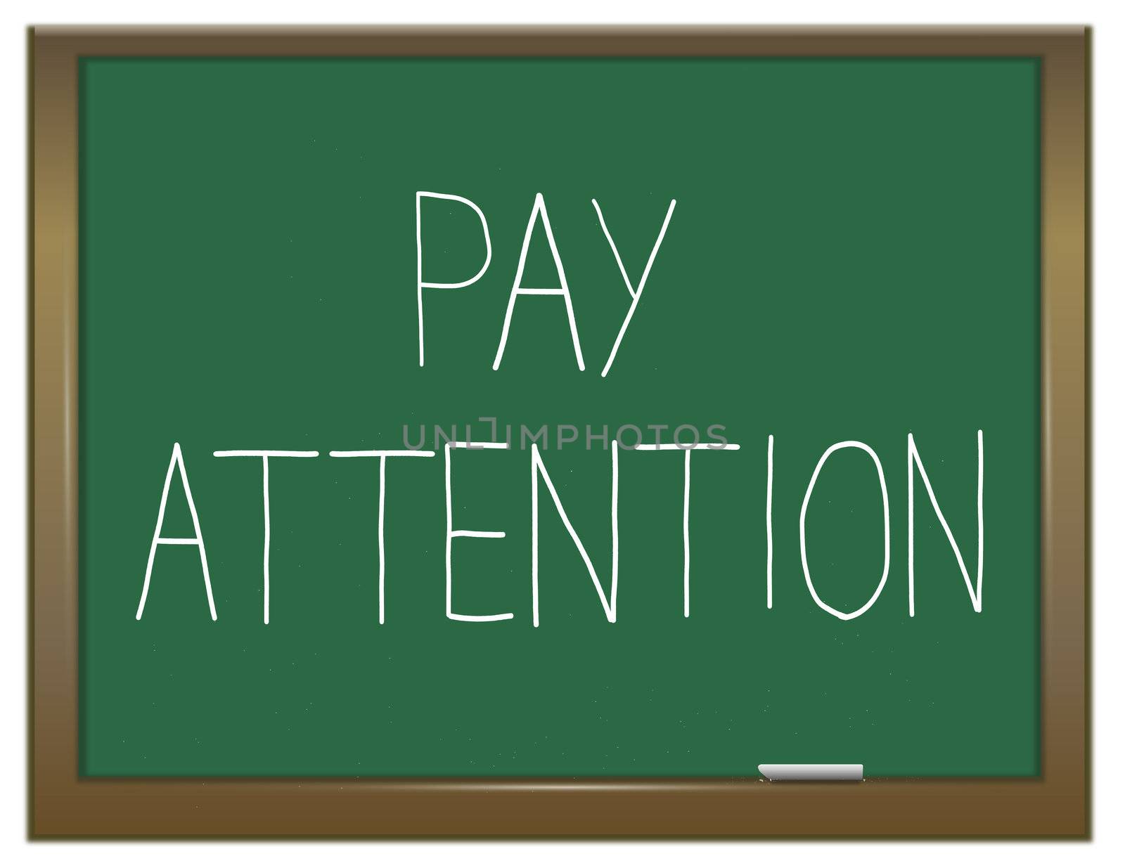 Illustration depicting a green chalkboard with a pay attention concept.