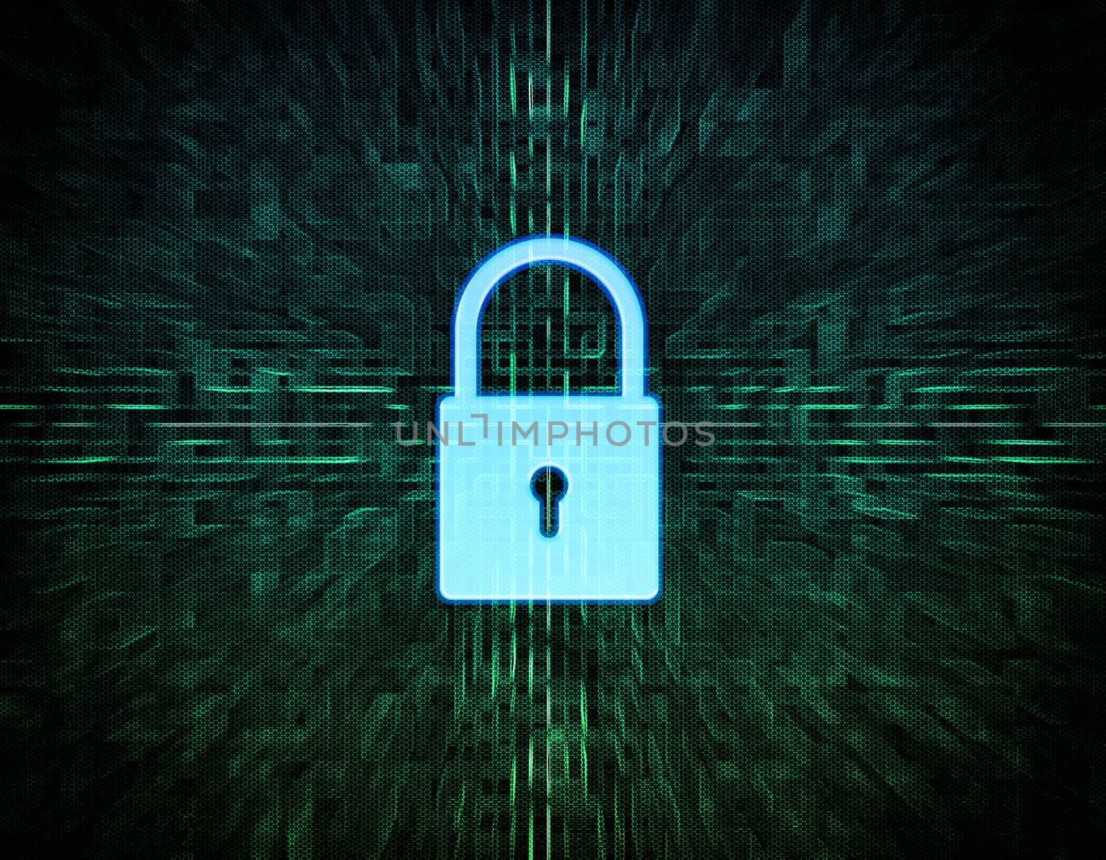 security concept - Lock on digital screen