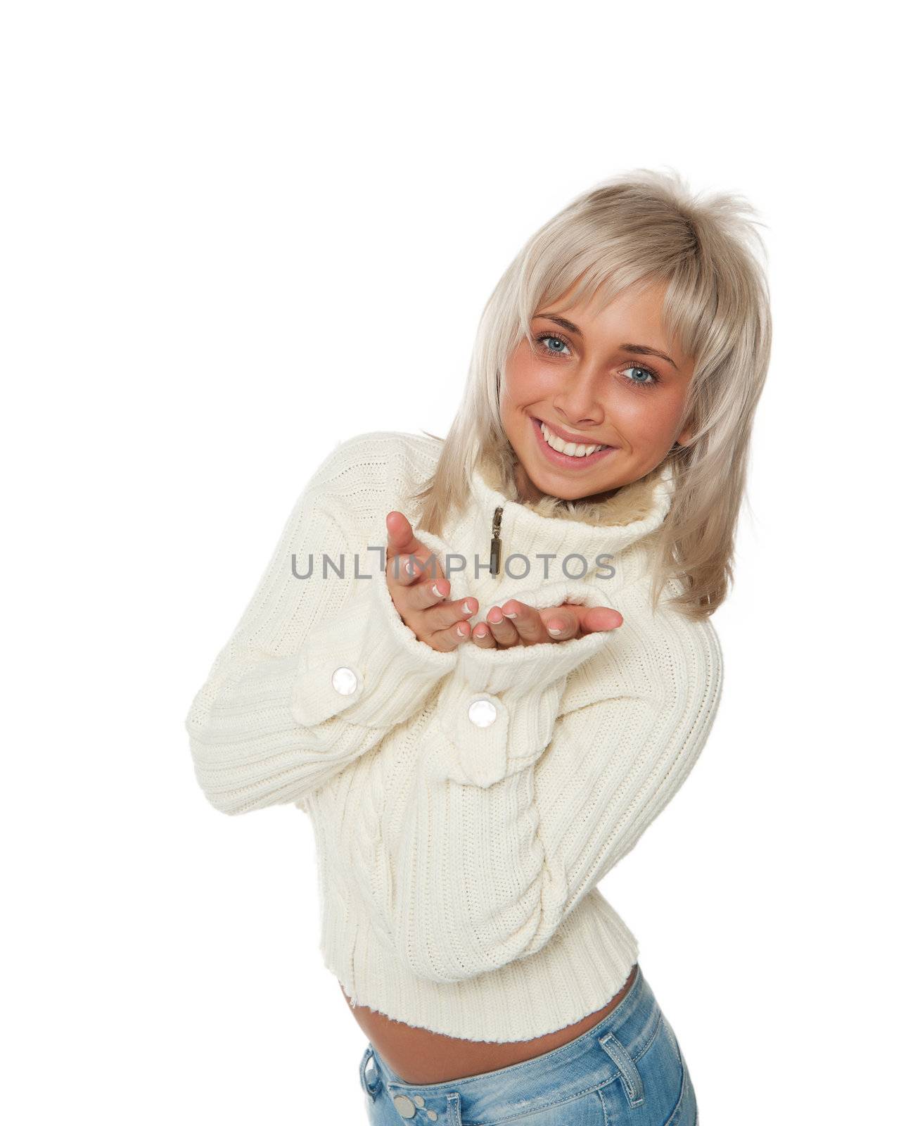charming blonde blows a kiss