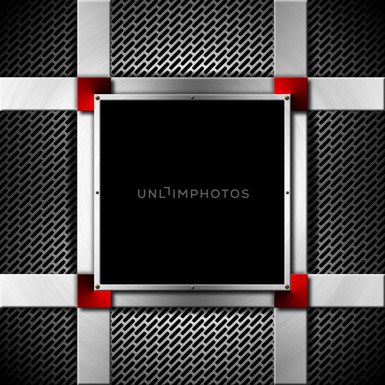 Metallic abstract background with grid texture and square metal frame