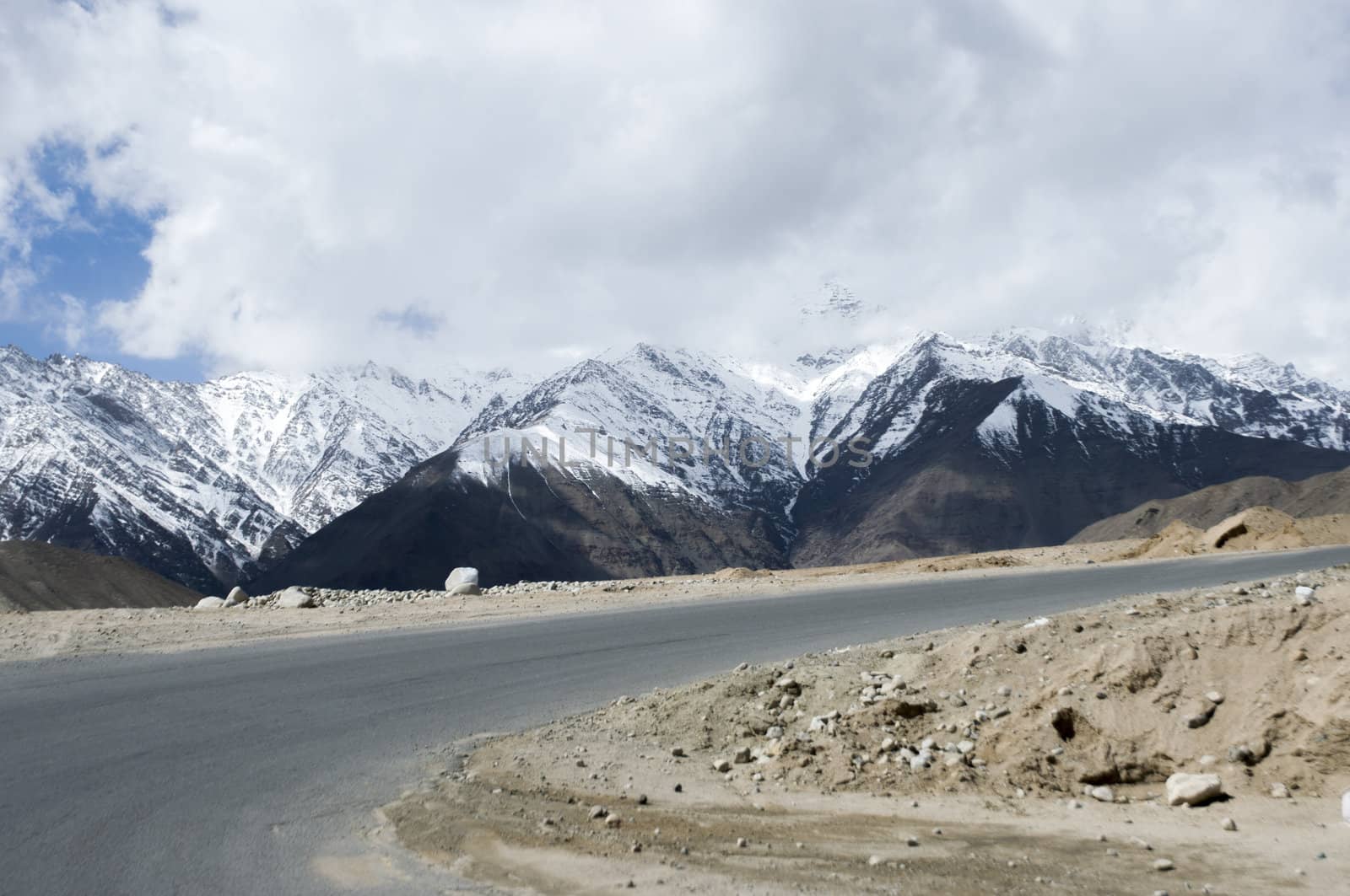 a road among mountains to Nubra valley, Leh, India