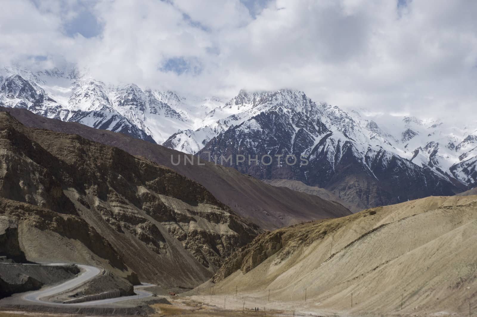a road among mountains to Nubra valley, Leh, India