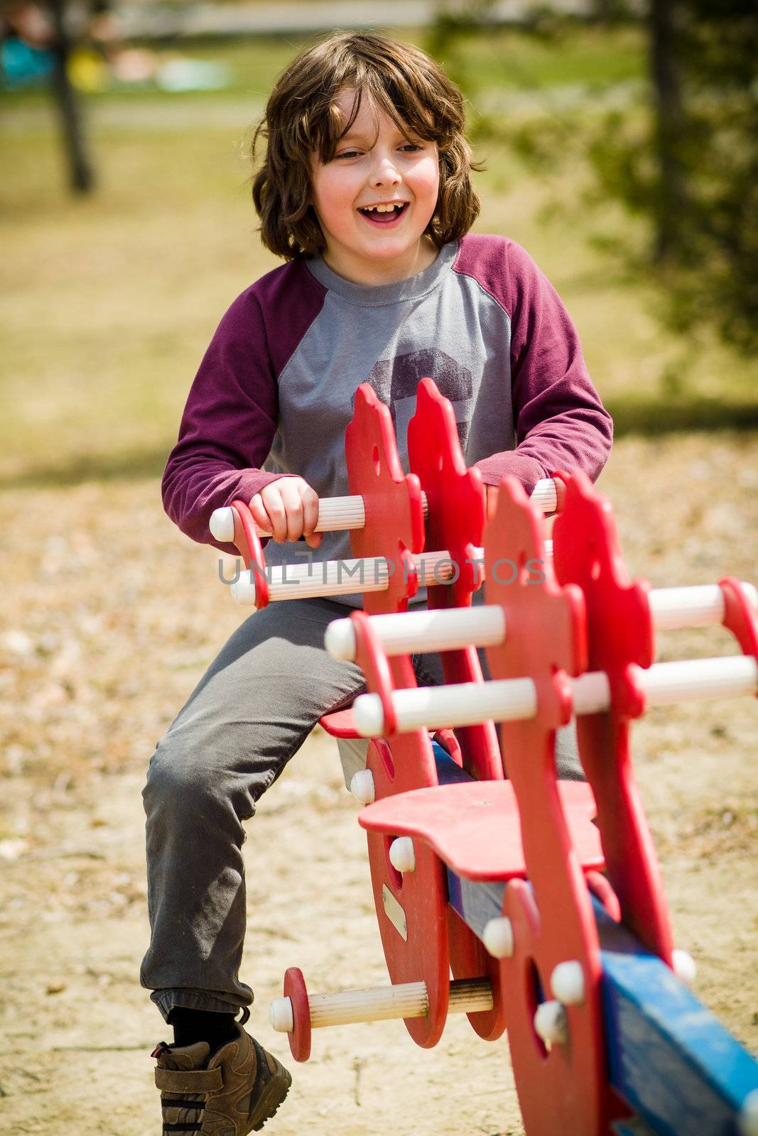 Young boy on a teeterboard