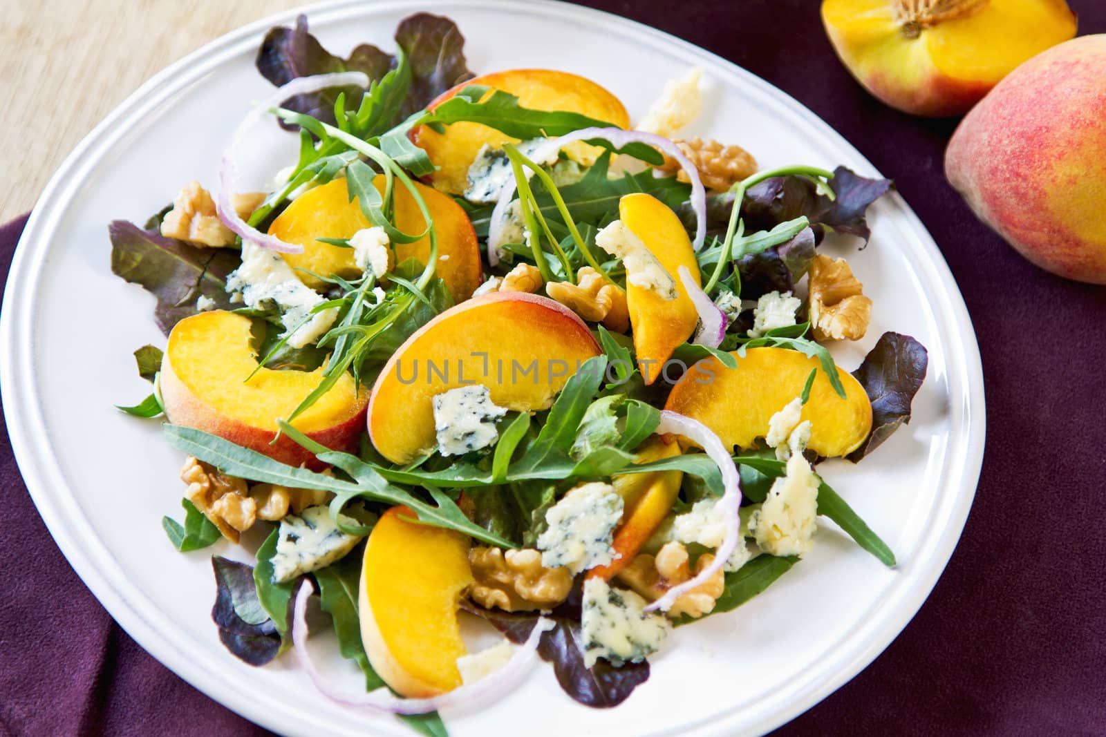Peach with Blue cheese ,Walnut and Rocket salad