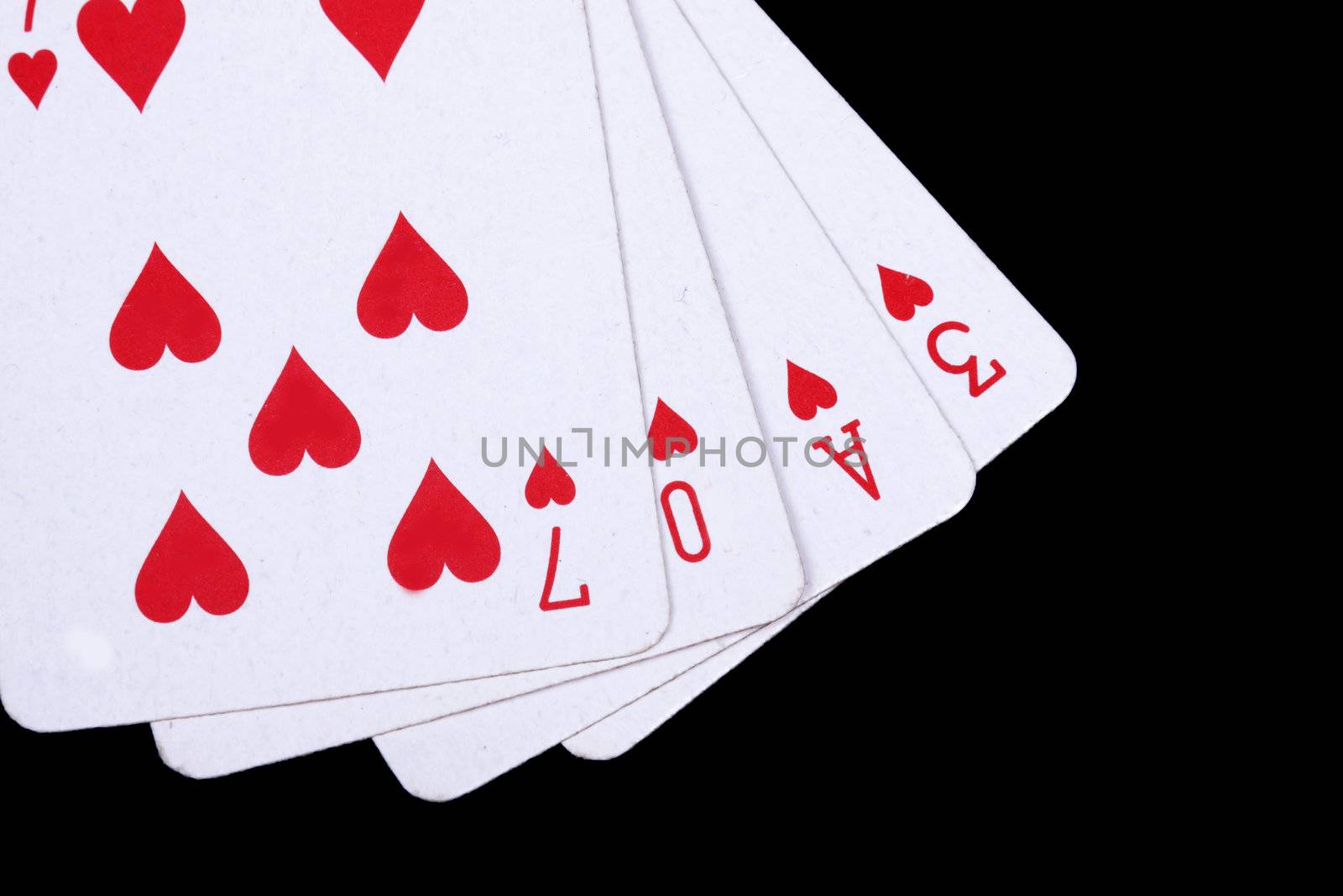 love playing cards isolated on a black background,