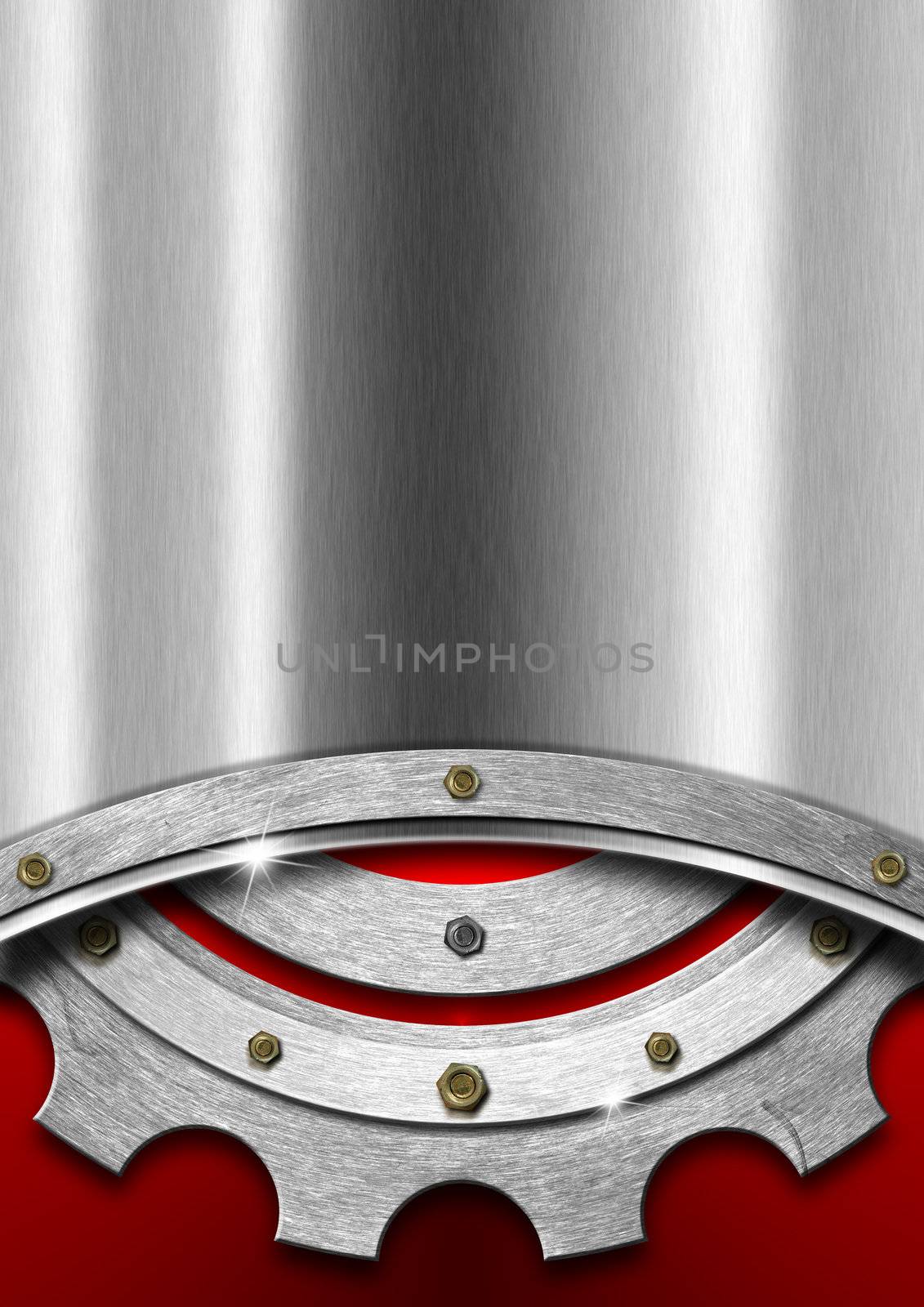 Metallic and red futuristic template background with metal gear