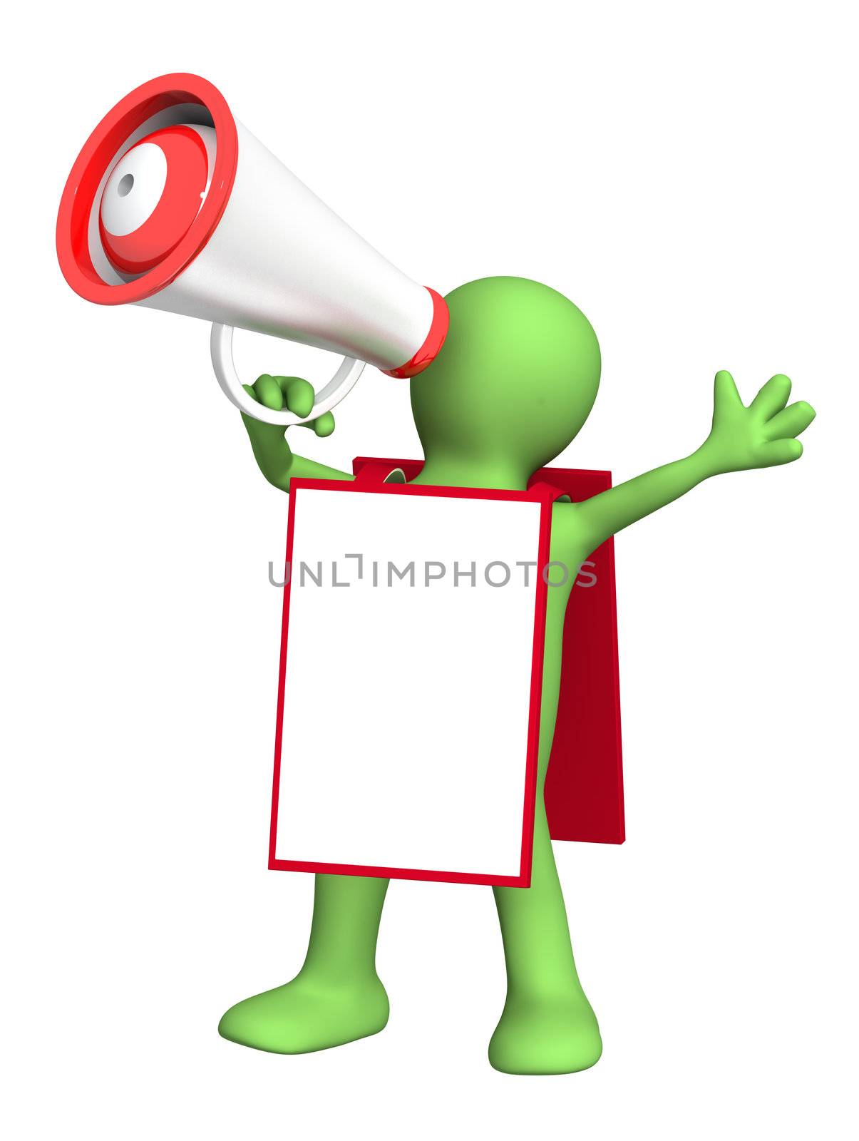 3d puppet with megaphone and message board by frenta