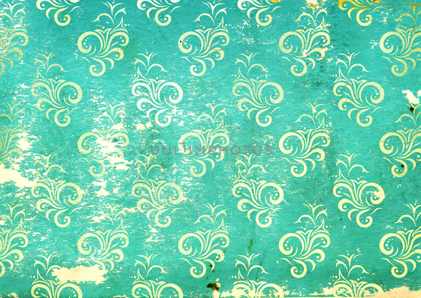 Paper texture of blue color with floral decor 