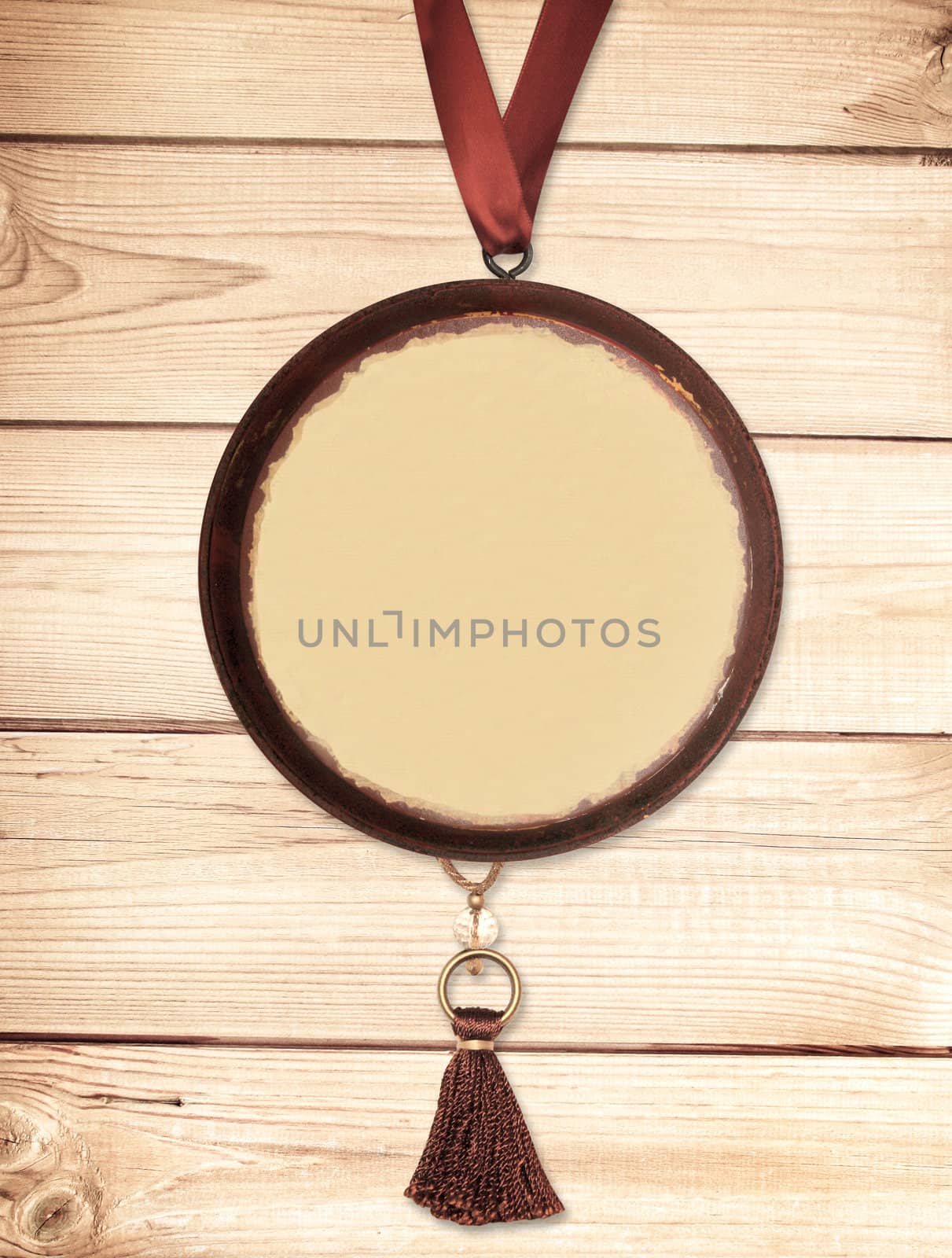 Retro wooden frame. Object over wooden planks