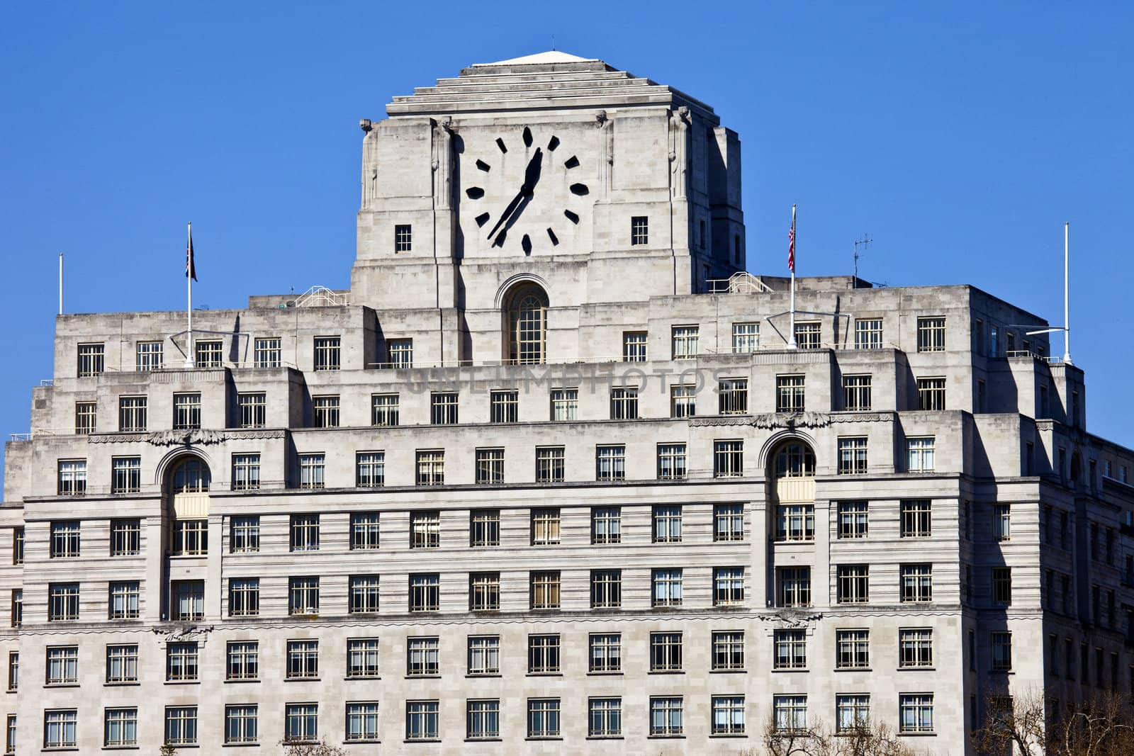 The art deco facade of Shell Mex House in London.