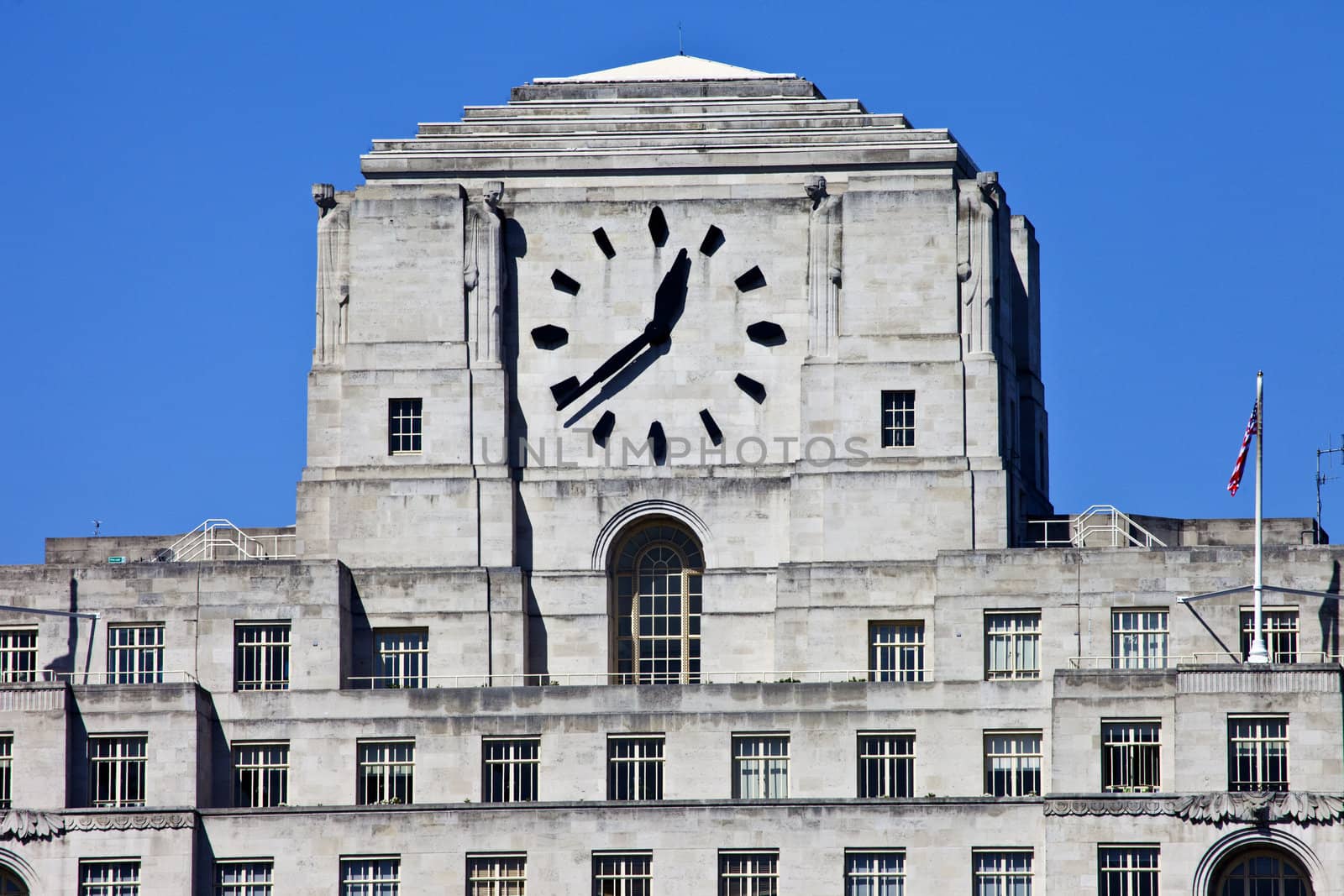 The art deco facade of Shell Mex House in London.