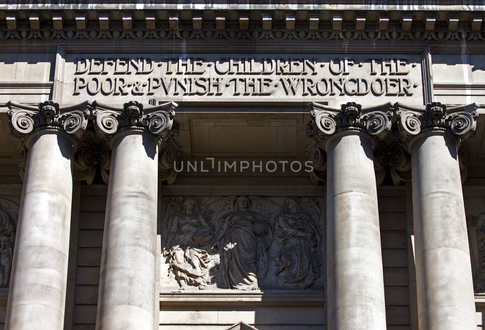 Exterior detail of the Old Bailey in London.