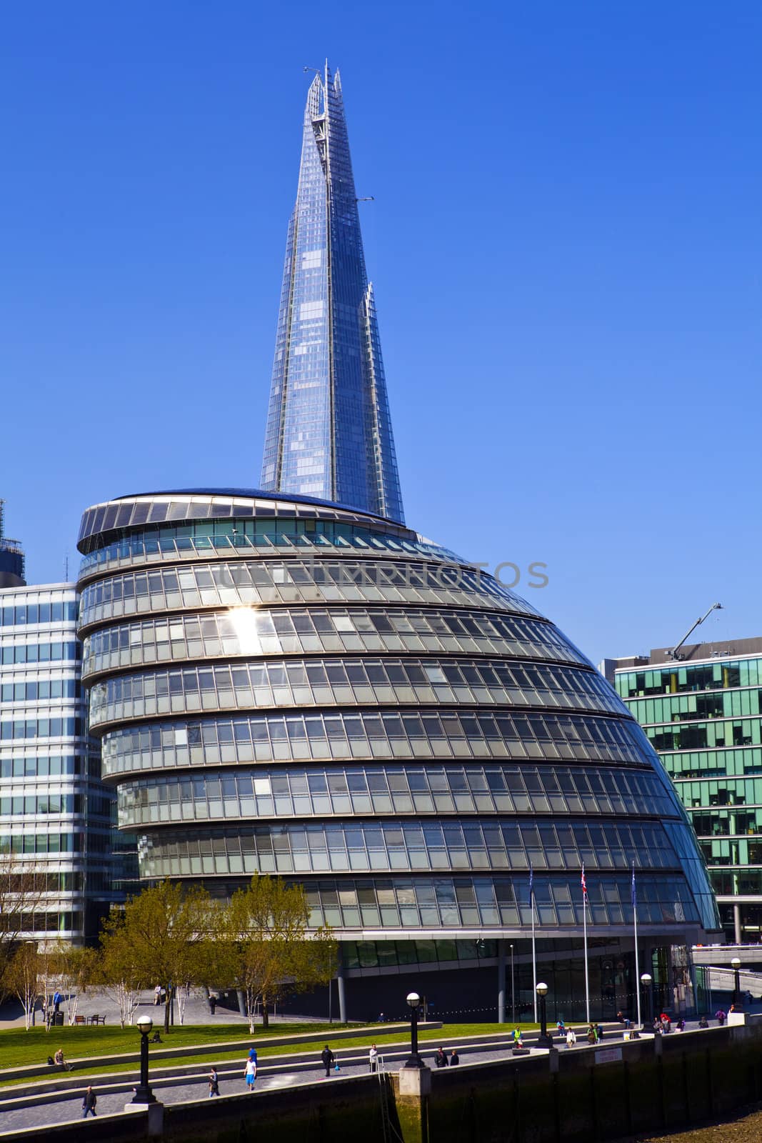 View of City Hall and the Shard in London.