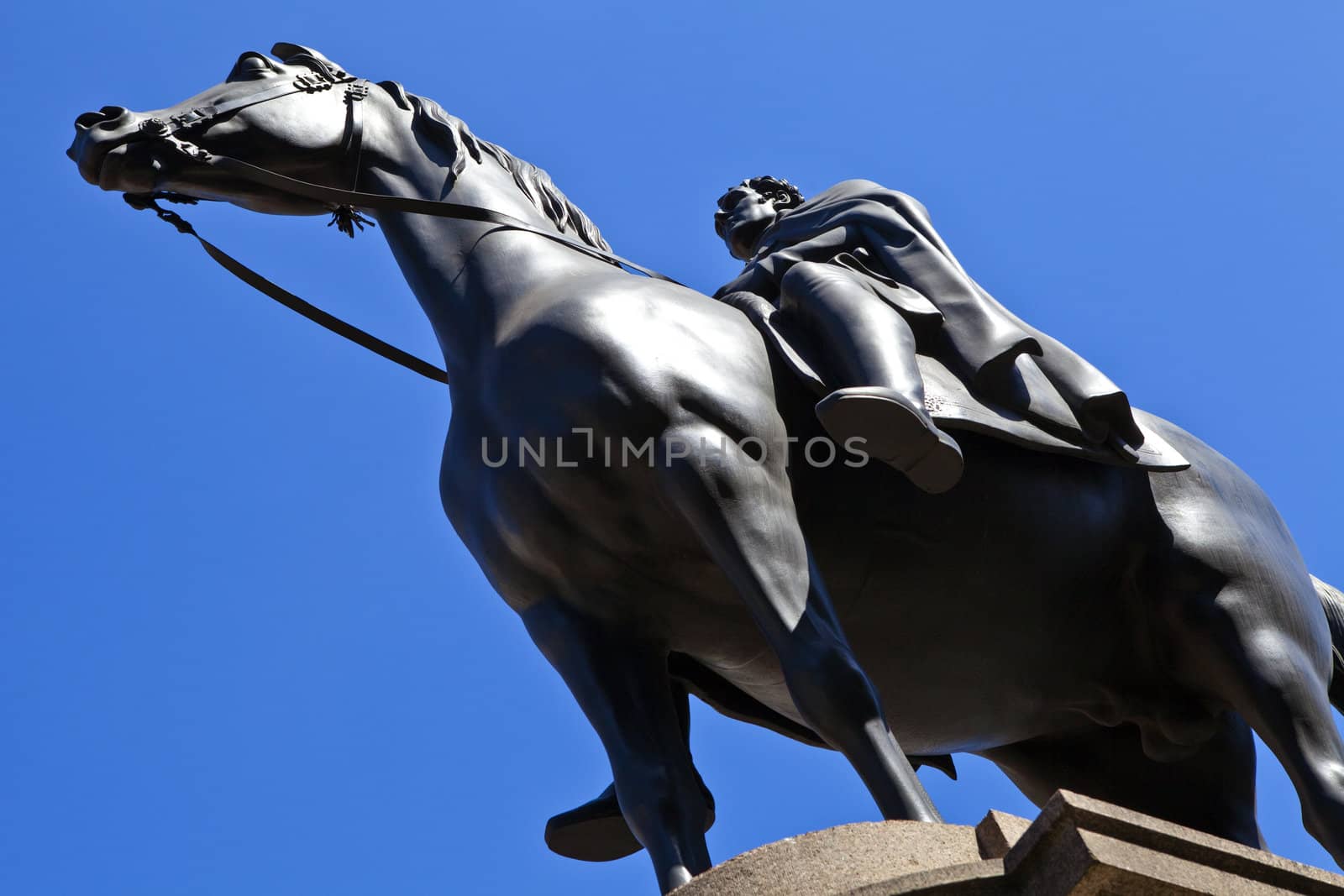 The Duke of Wellington statue situated outside the Bank of England in London.