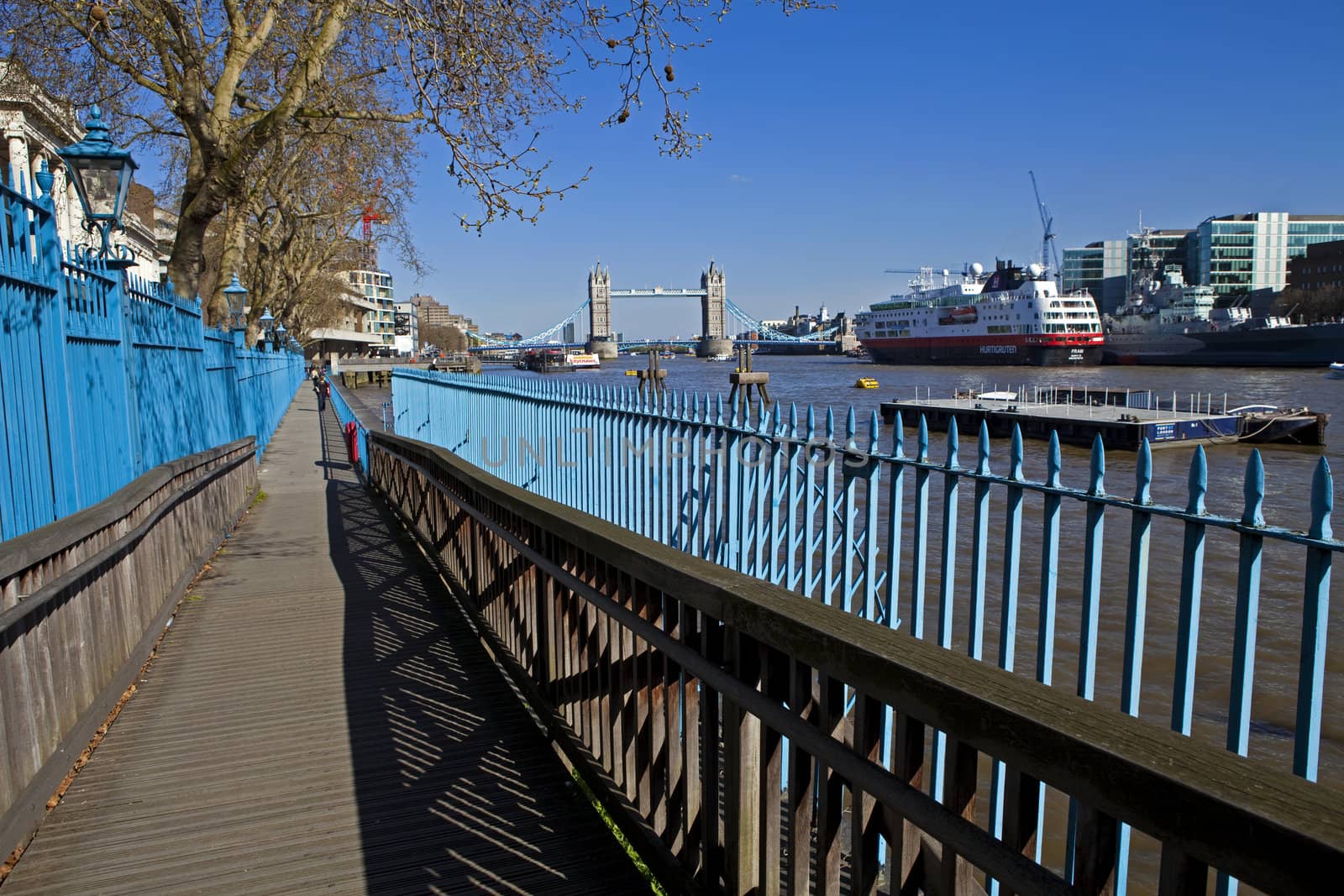 The Thames Path leading to Tower Bridge in the distance. 