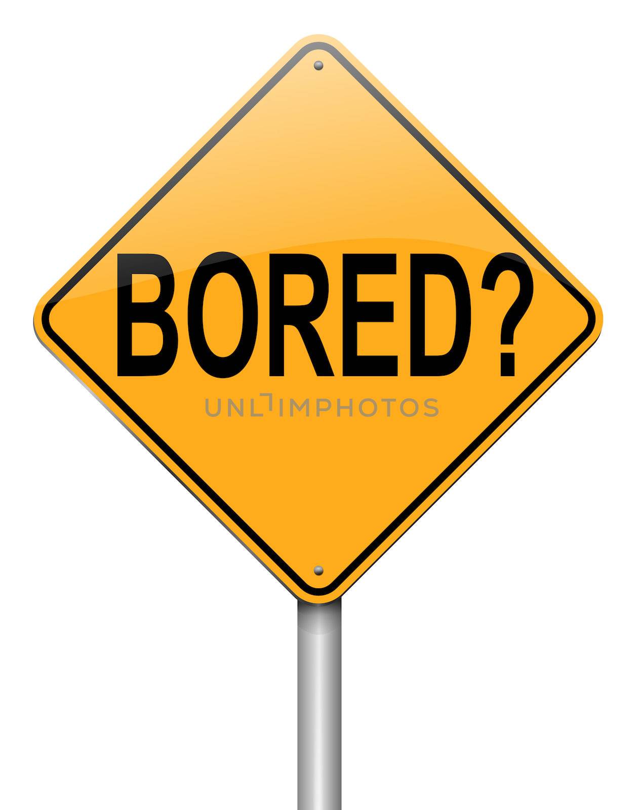 Illustration depicting a roadsign with a bored concept. White background.