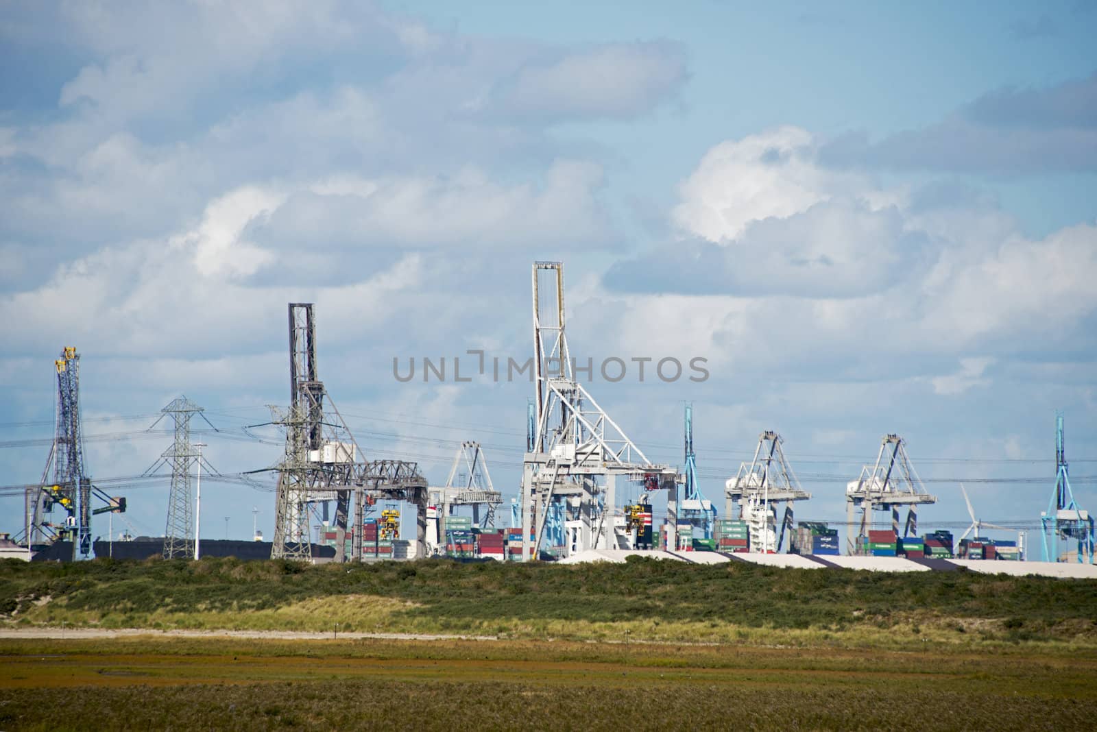 Skyline of industry in Netherlands harbor 