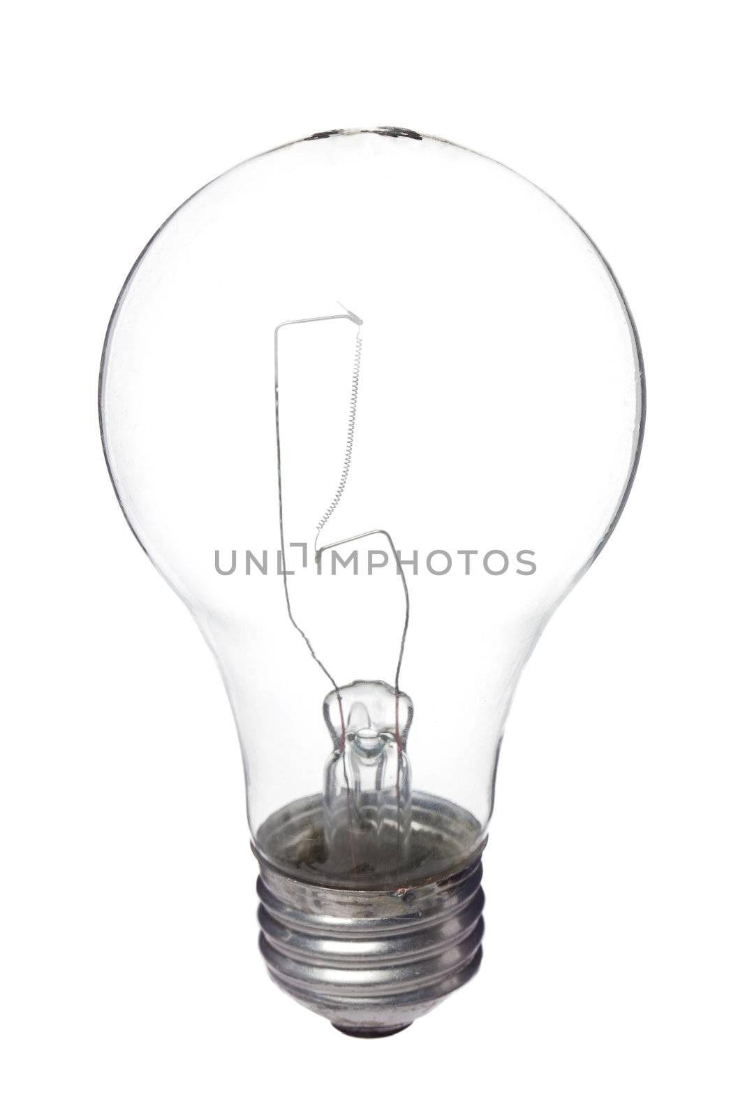 Vertical image of electric Light bulb against the white background