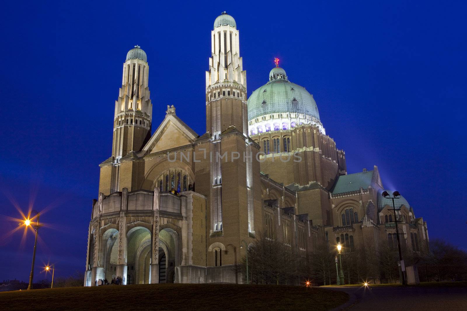 The Basilica of the Sacred Heart at dusk, in Brussels.