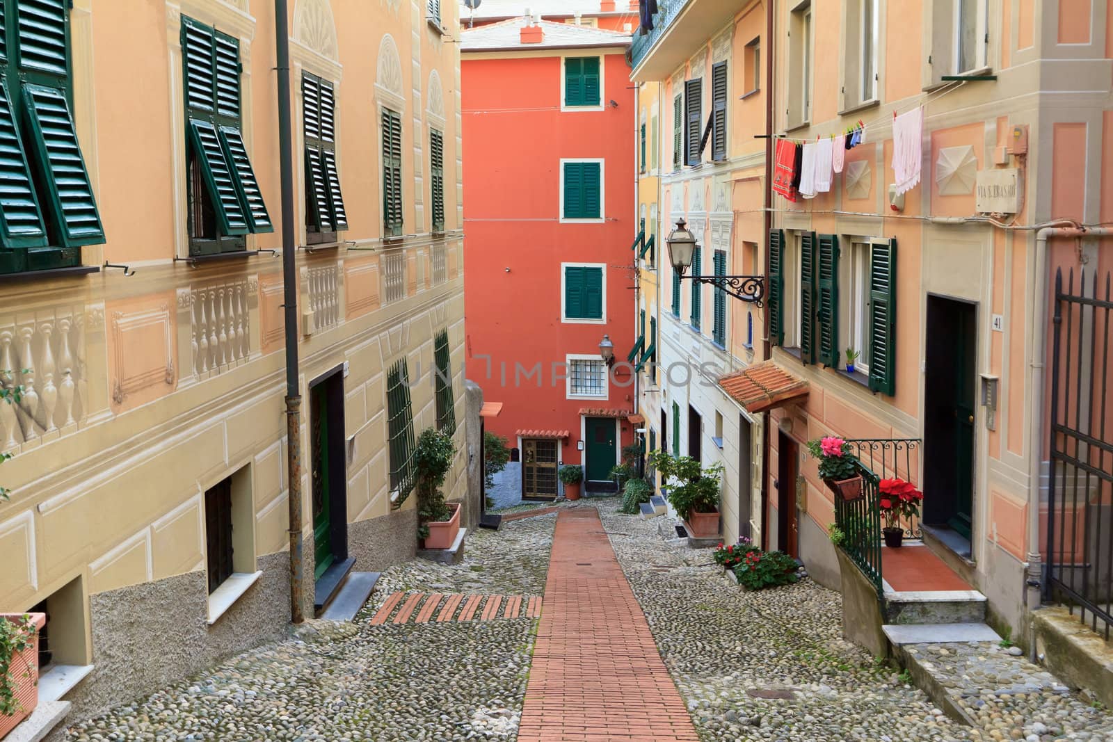 ancient street in Sori, small village in Liguria, Italy