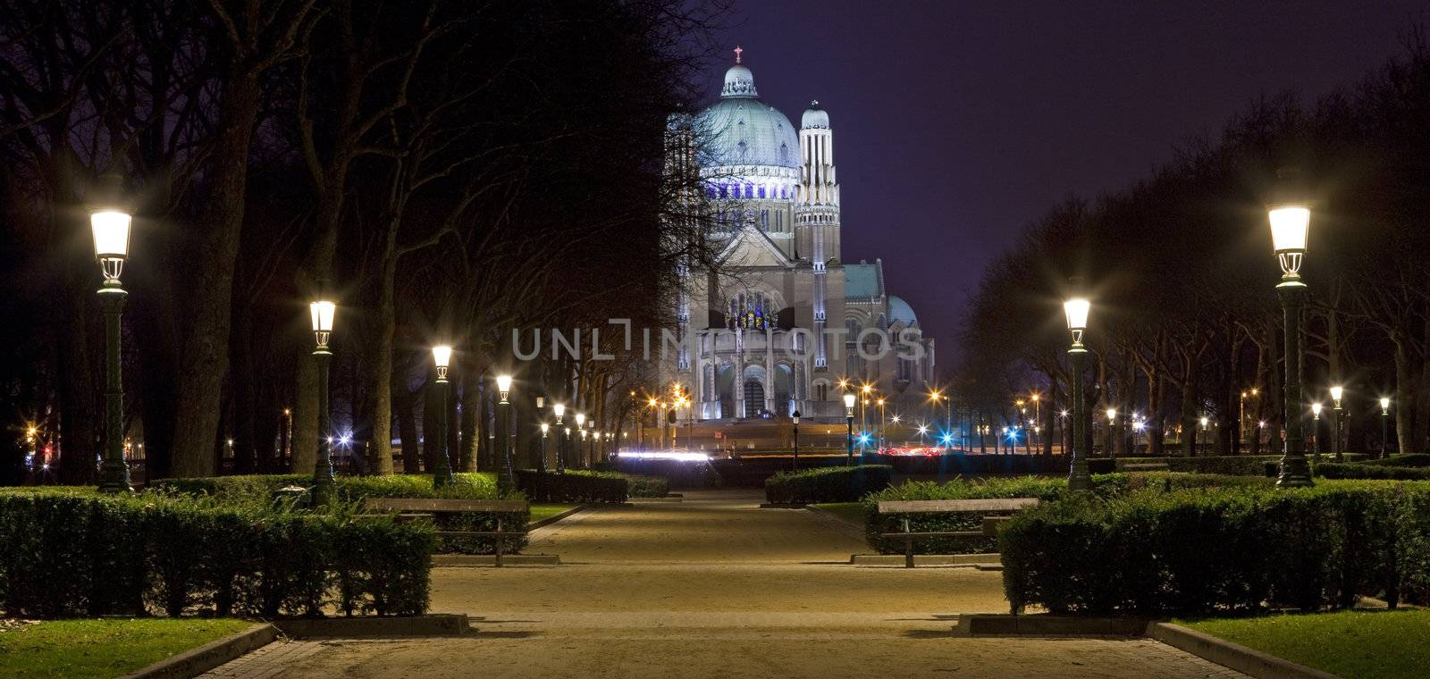 View of the Basilica of the Sacred Heart from Parc Elisabeth in Brussels.