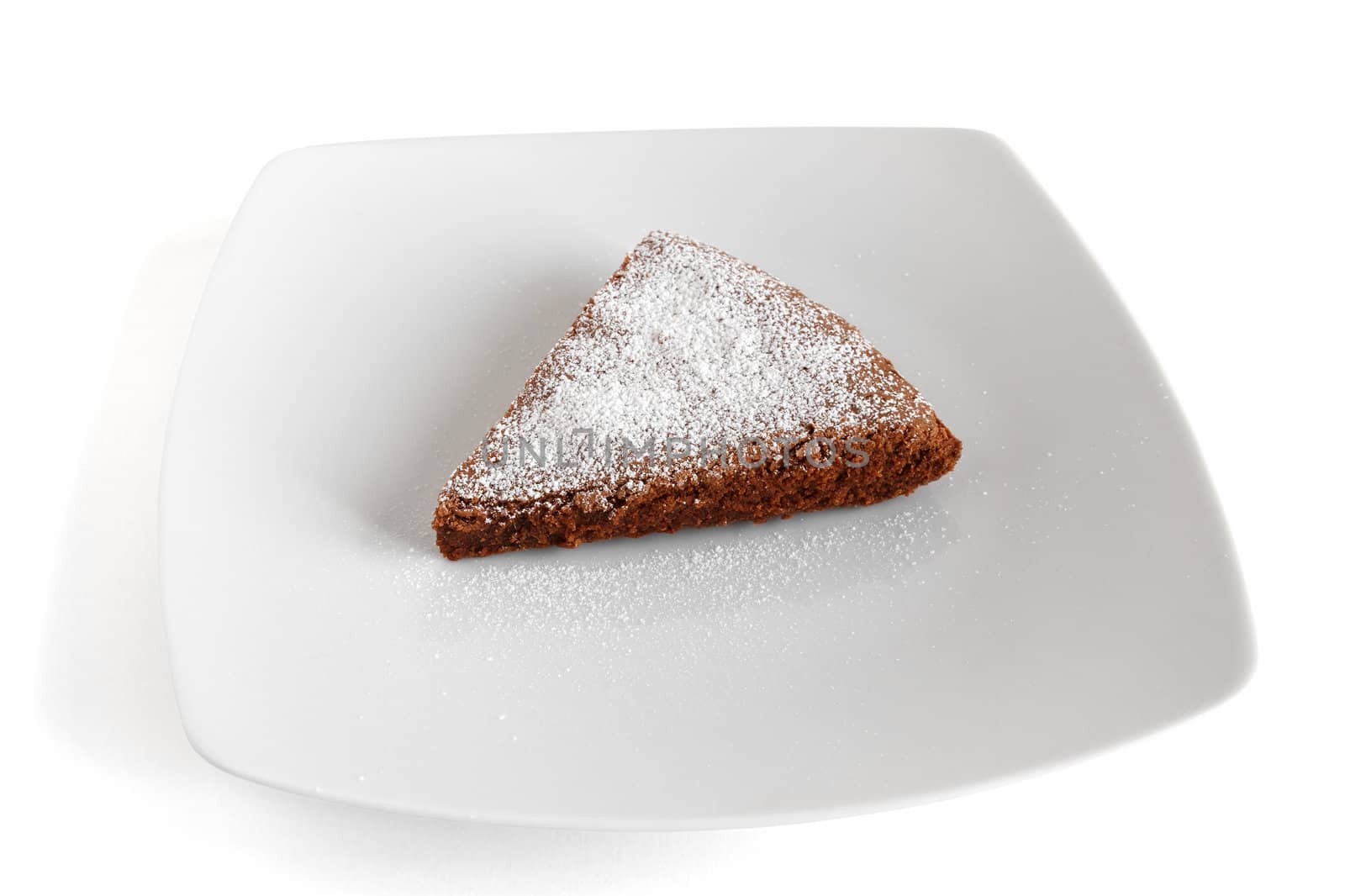 plate with chocolate cake isolated on white background with clipping path