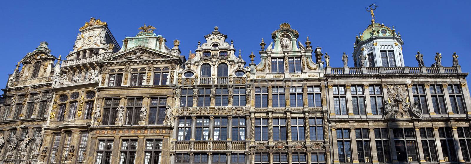 Panorama of the impressive Guildhalls in Grand Place, Brussels by chrisdorney