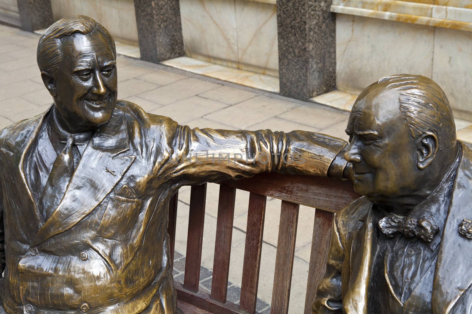 Statues of allies Franklin D. Roosevelt and Winston Churchill 'talking' to each other in London's Mayfair.