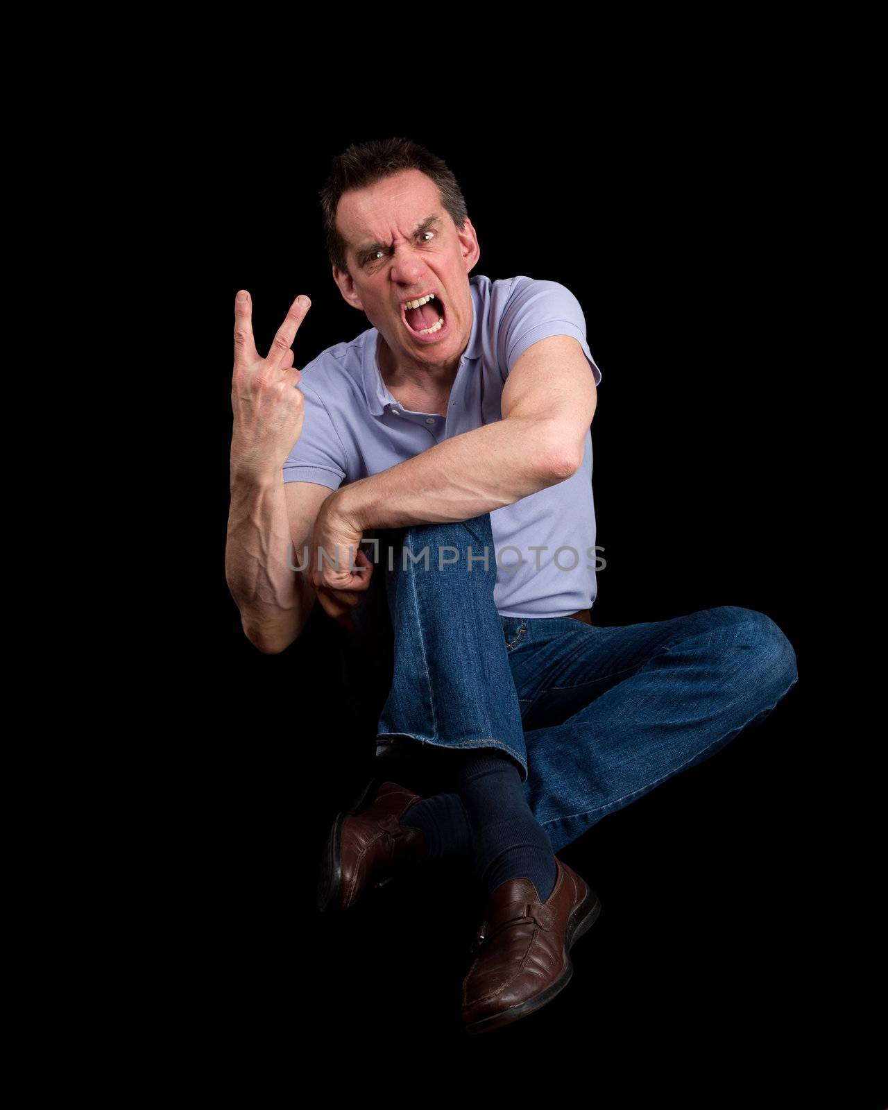 Angry Shouting Man Giving Two Finger Gesture by scheriton