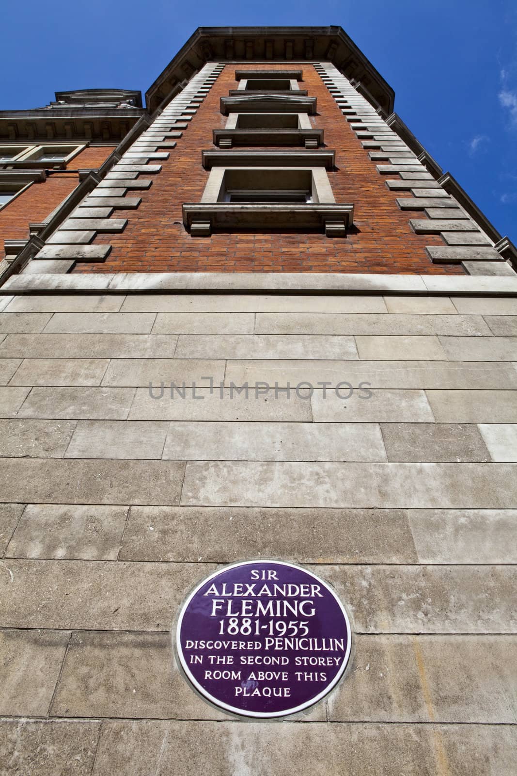 Sir Alexander Fleming Plaque at St. Mary's Hospital in London.  The location where Fleming discovered Penicillin.